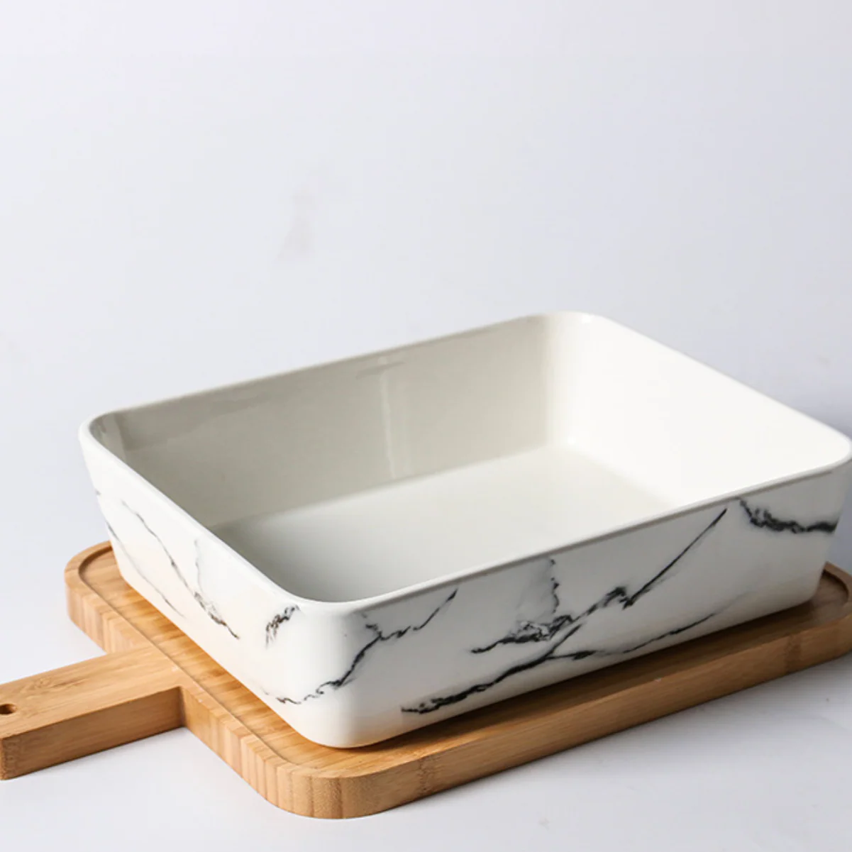 CHICERAMIC marble rectangle dish with bamboo board - Image 2