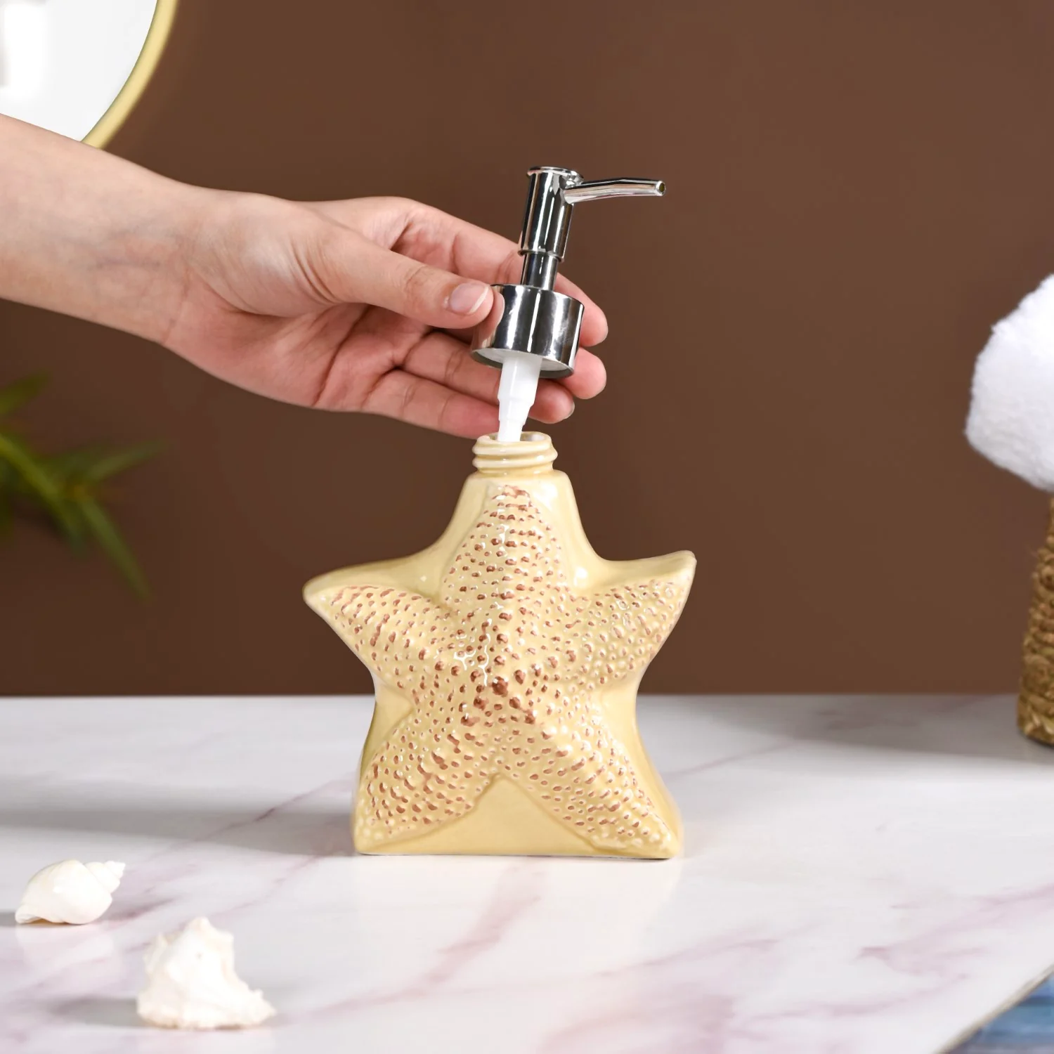 Marine Bliss Starfish Ceramic Liquid Dispenser Yellow - Image 2