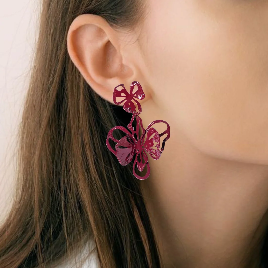 Maroon Floral Abstract Danglers - Image 5