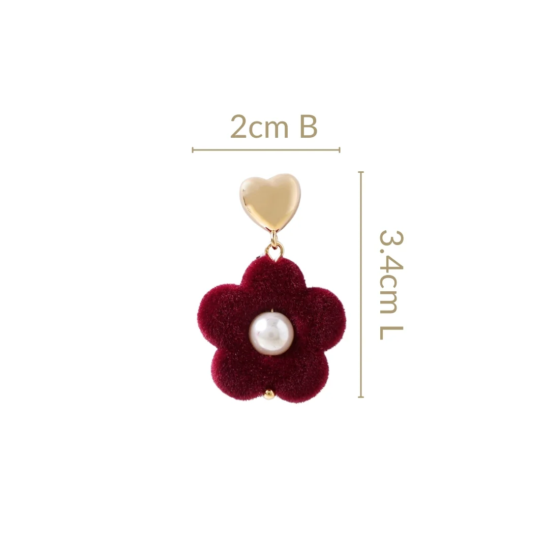 Maroon Flower Pearl Danglers - Image 3
