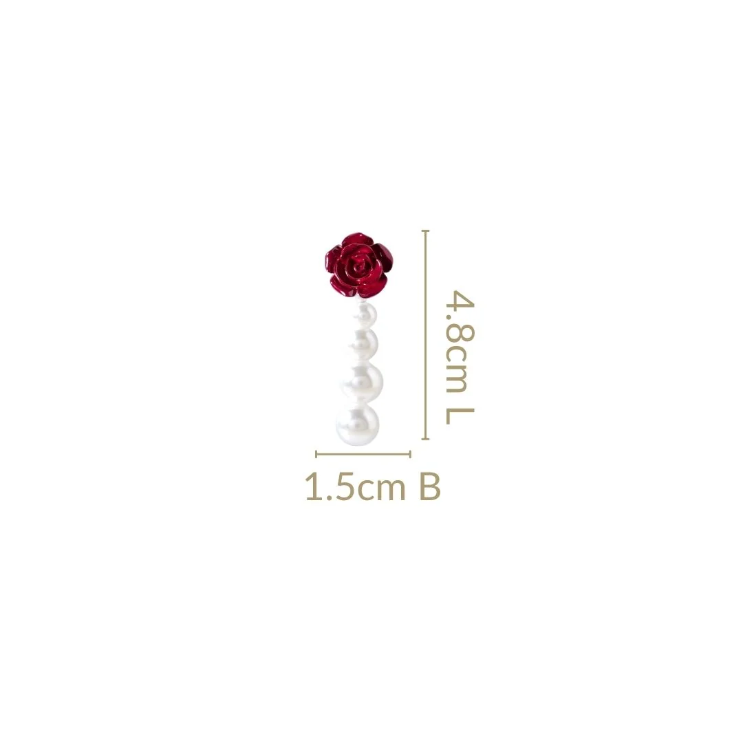 Maroon Rose And Pearl Danglers - Image 3