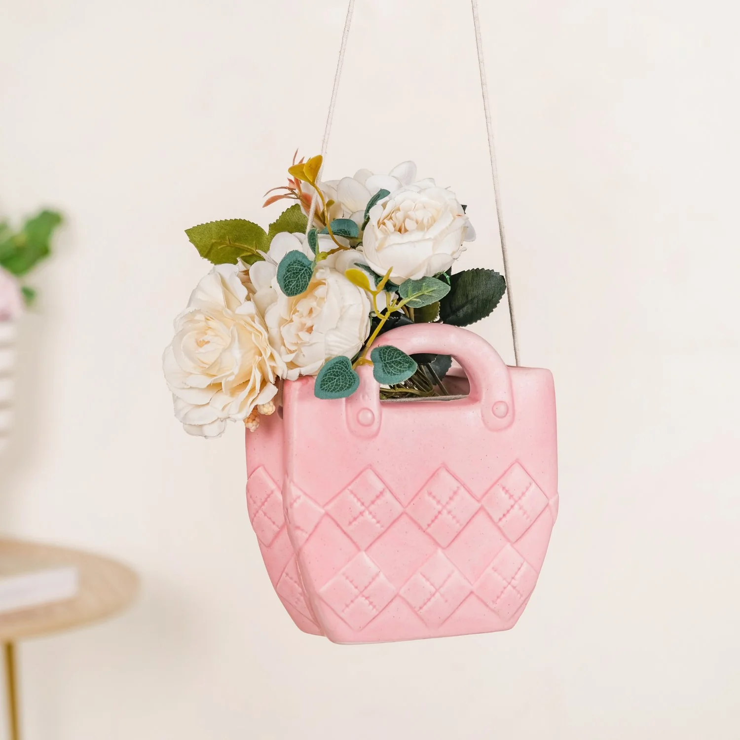 Matte Pink Ceramic Mini Bag Vase - Image 3