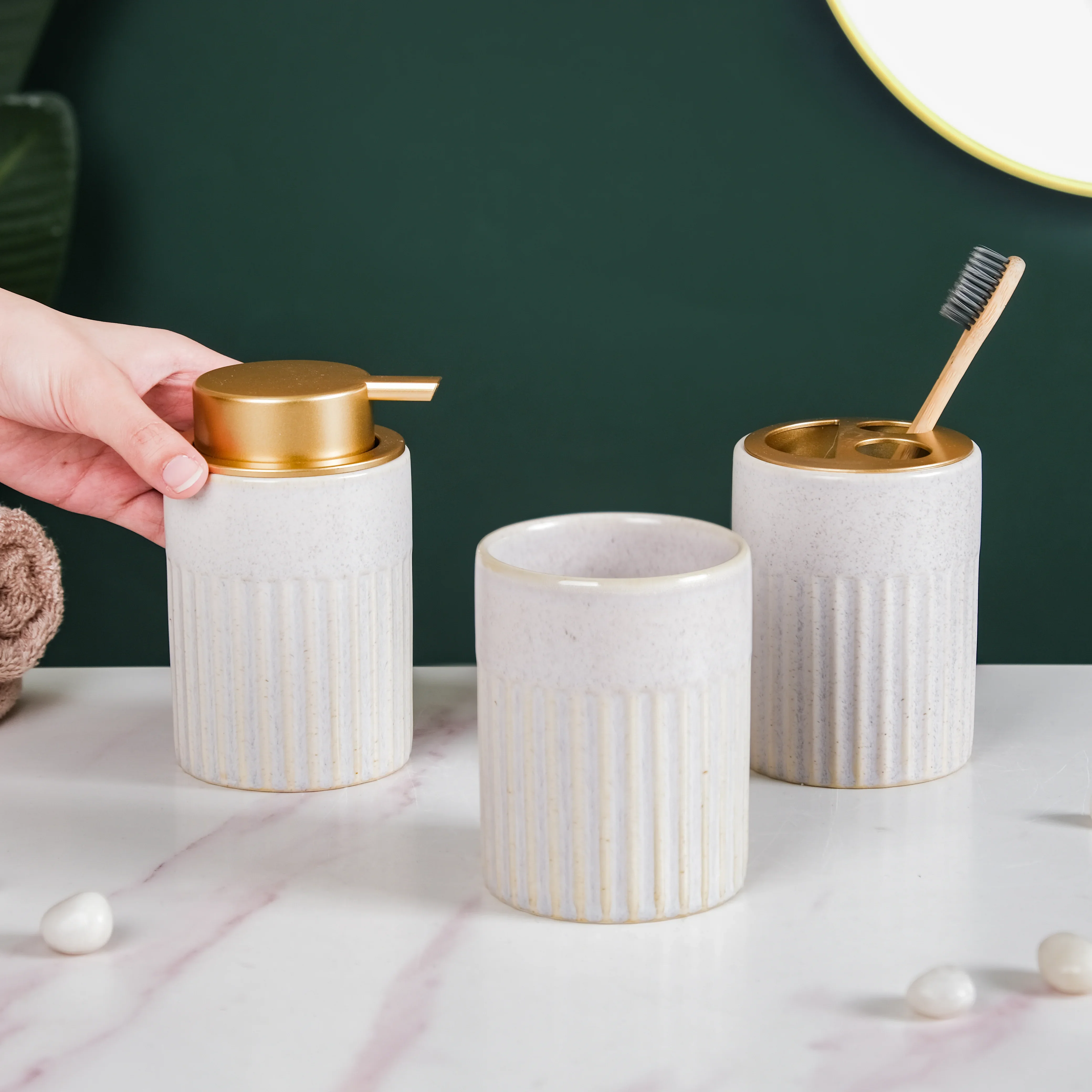 Matte Stoneware Finish Bathroom Set Of 3 - Image 2