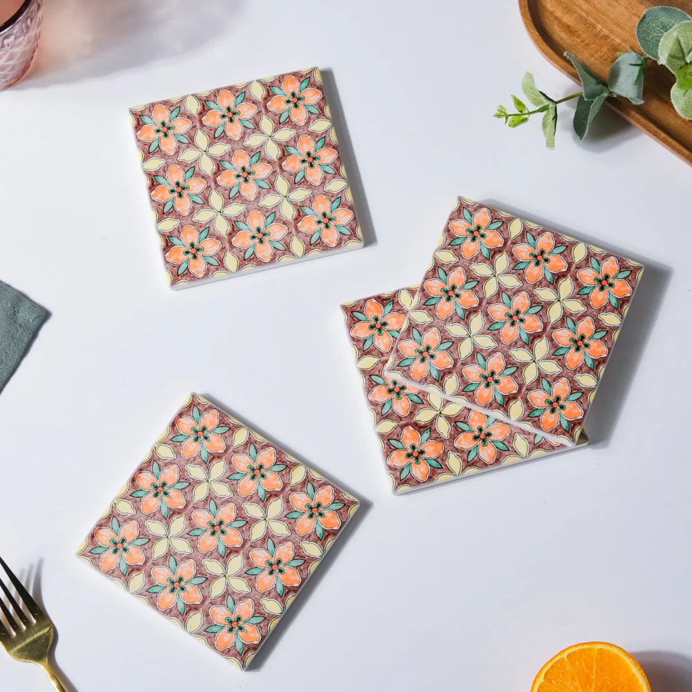 Mediterranean Matte Square Ceramic Coaster Set of 4 - Image 4