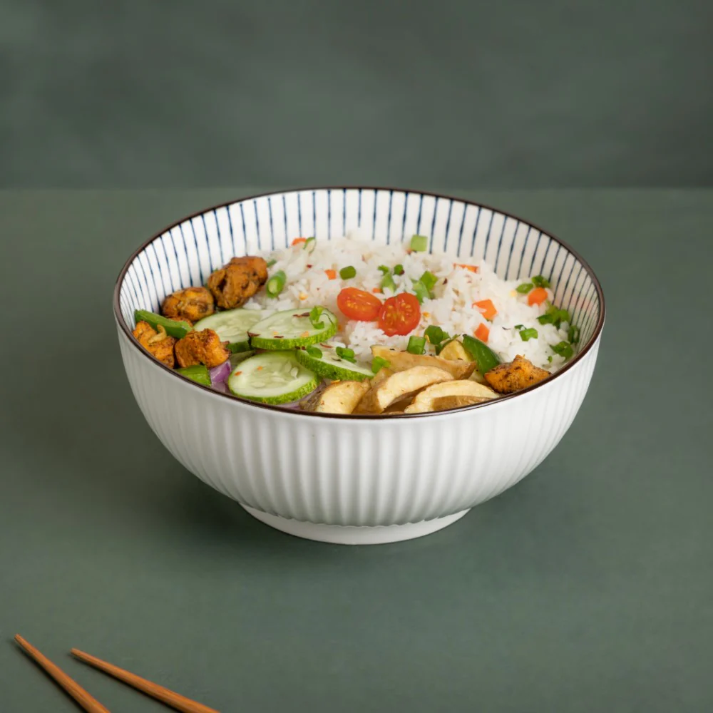Meraki Striped Ceramic Serving Bowl 800 ml - Image 2
