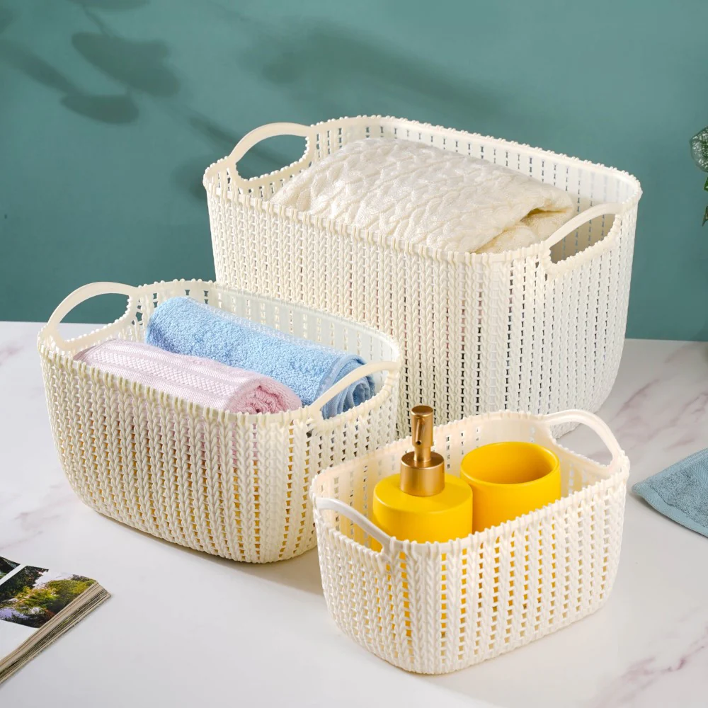 Mesh Water Proof Storage Basket Beige Set Of 3 - Image 13