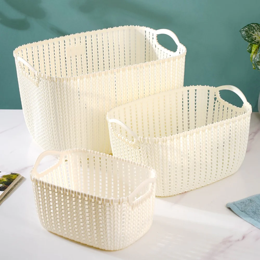 Mesh Water Proof Storage Basket Beige Set Of 3 - Image 9