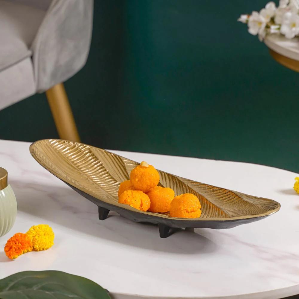 Metal Decorative Platter For Table Gold - Image 6