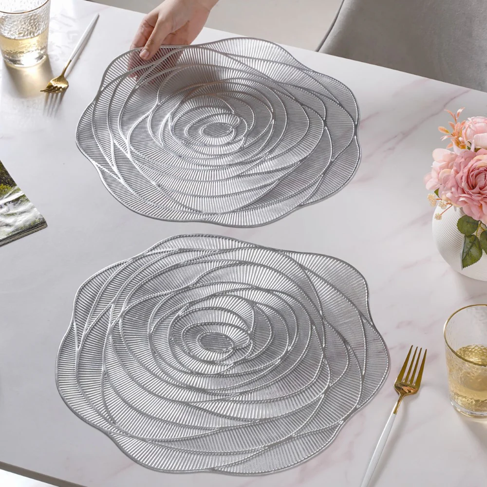 Metallic Rose Placemat Silver Set Of 6 15 Inch - Image 2