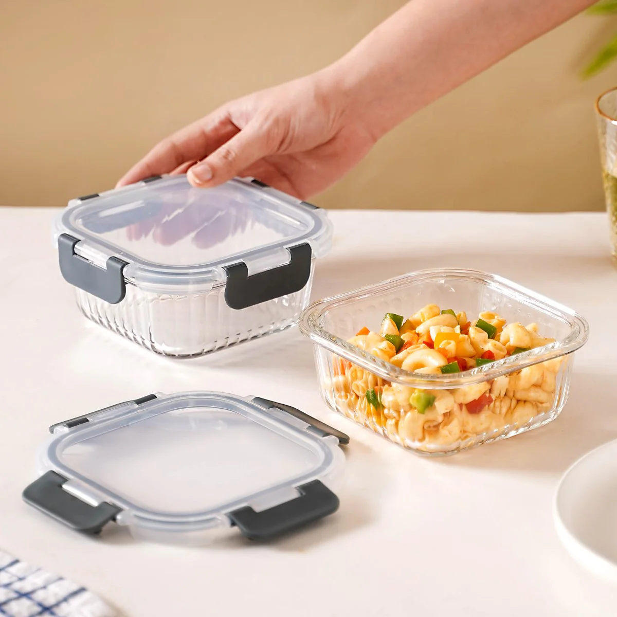 Microwave Safe Glass Food Storage Box Set Of 2 Fluted 500ml - Image 3