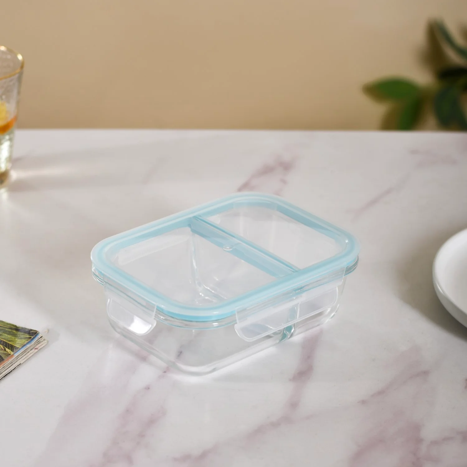 Microwave Safe Two Compartment Glass Lunch Box 600ml - Image 7