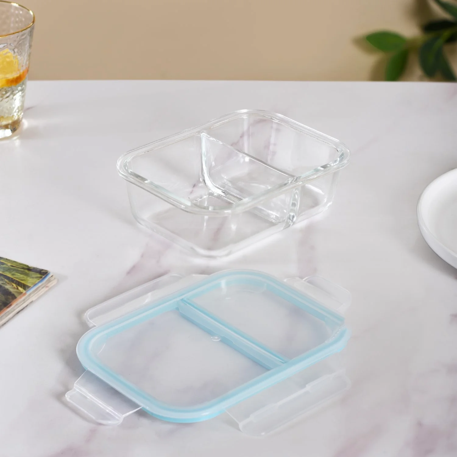 Microwave Safe Two Compartment Glass Lunch Box 600ml - Image 8