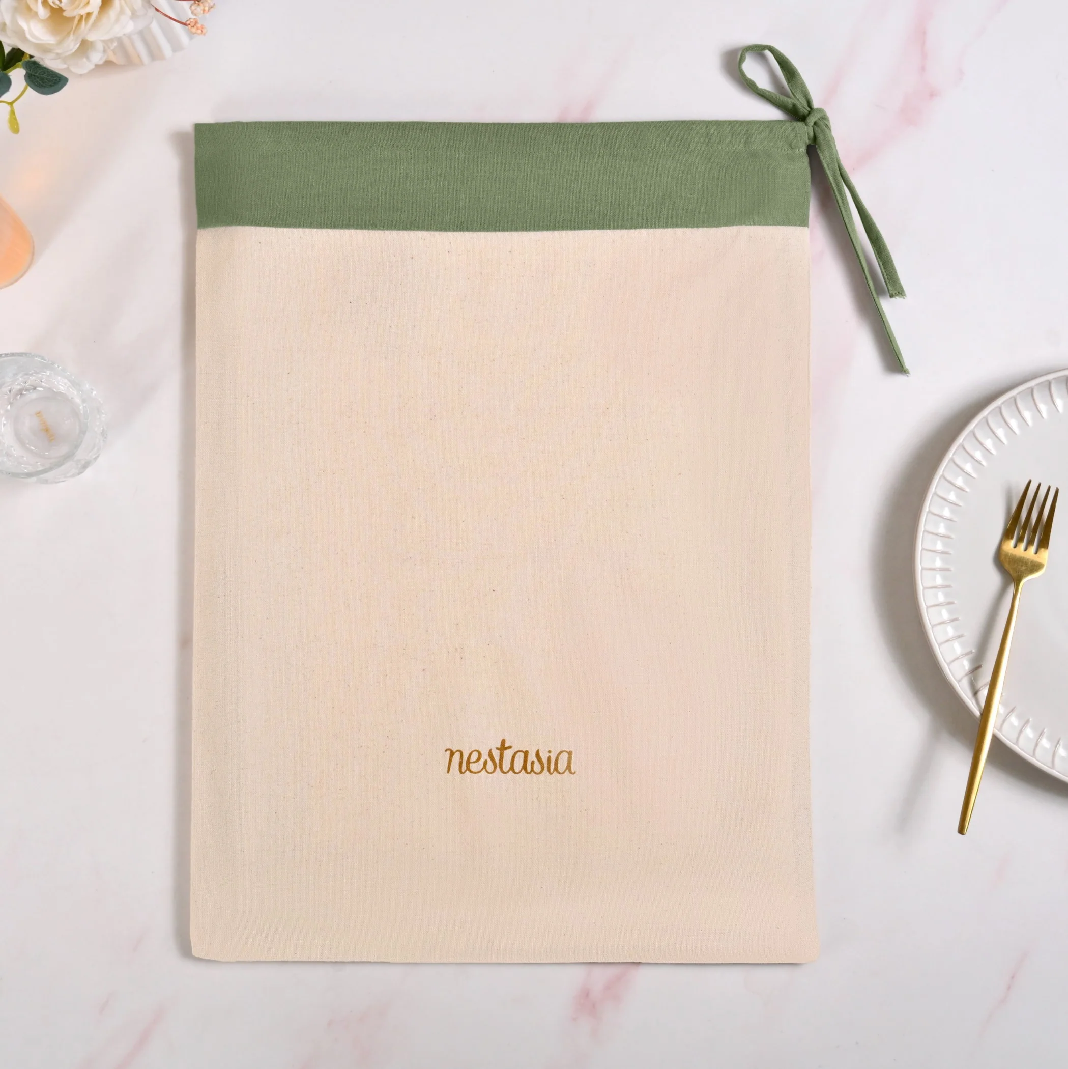 Midori Complete Table Linen Set With Mats Napkins Runners And Table Cloth In Sage Green - Image 10