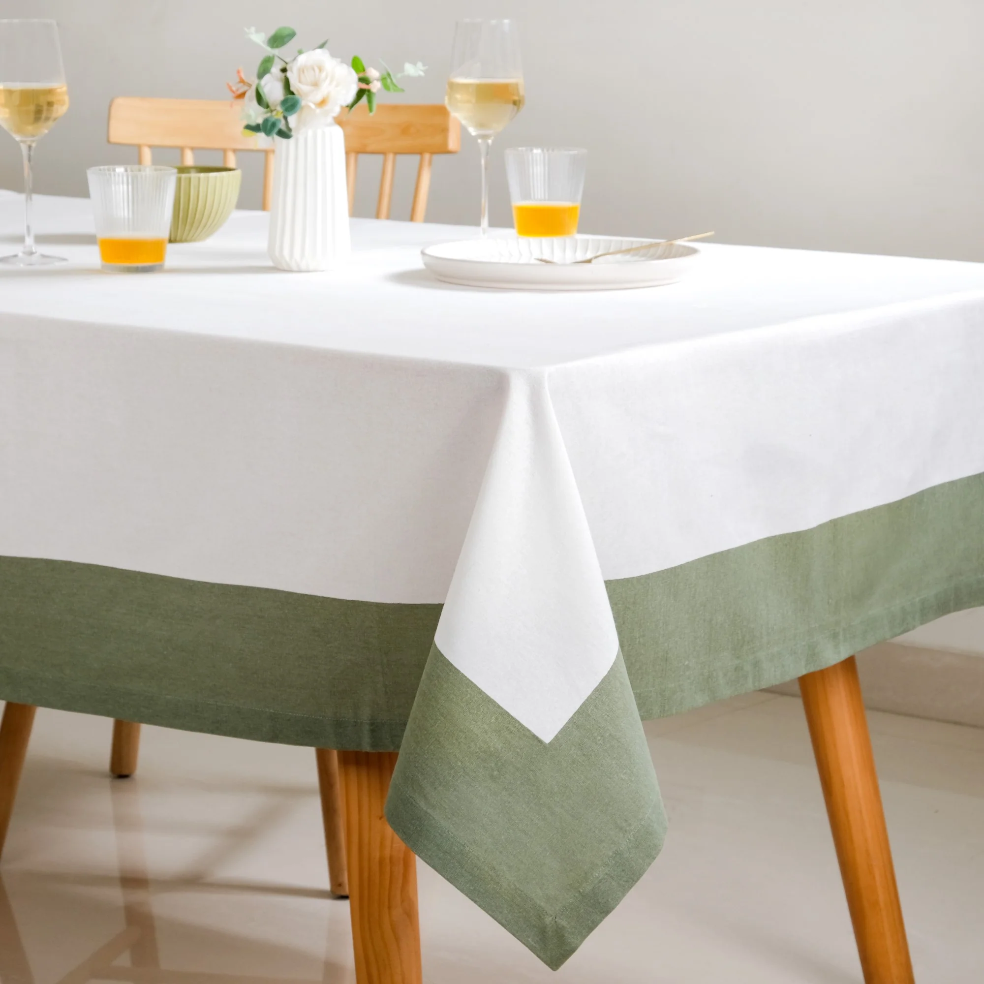 Midori Cotton Tablecloth For 6 Seater In Sage Green 200x150cm - Image 7