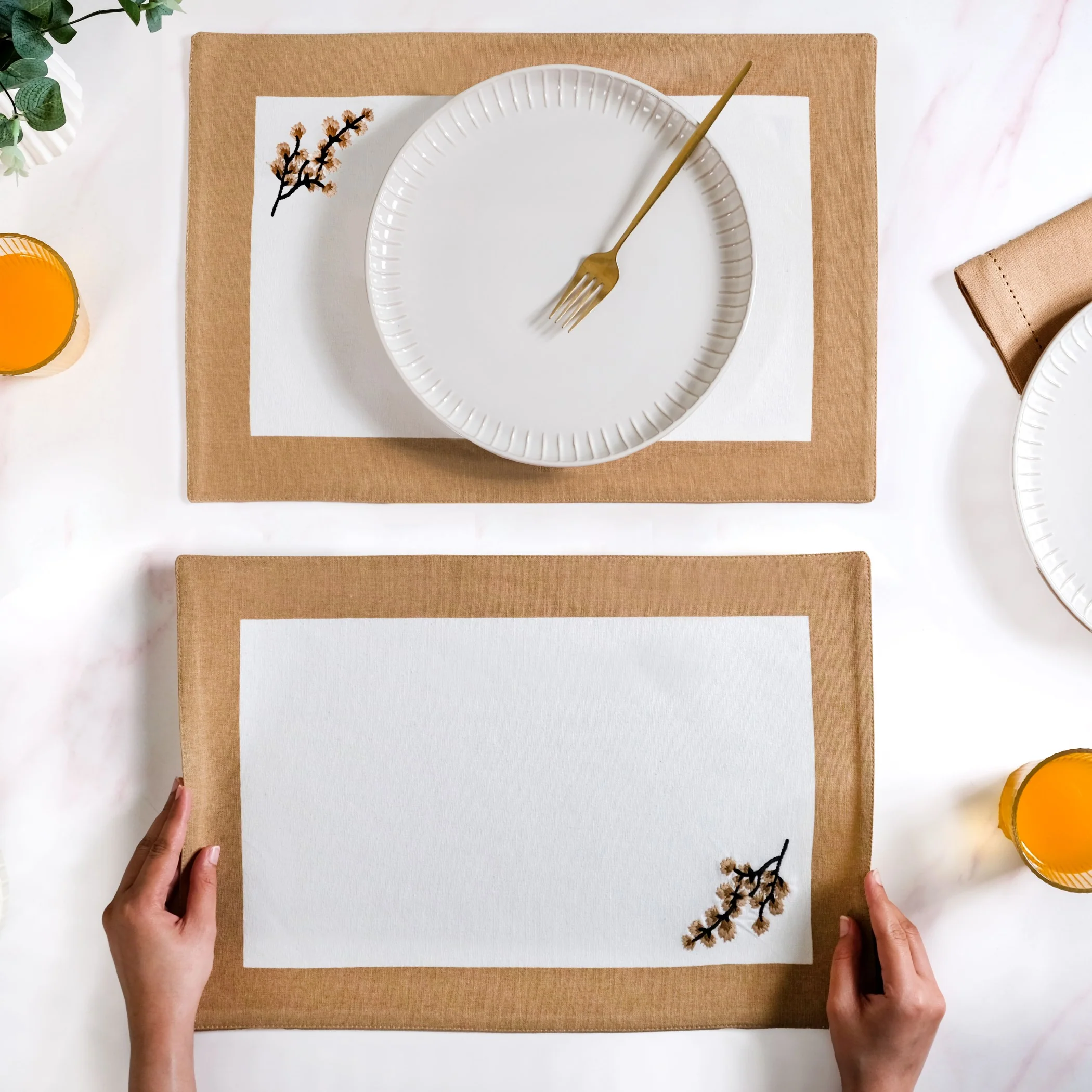 Midori Pure Cotton Table Mat Set Of 6 In Brown - Image 2