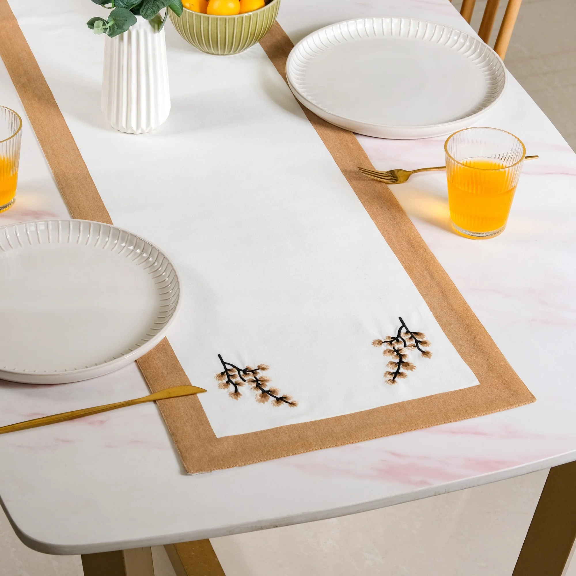 Midori Rustic Charm Cotton Table Runner In Brown 180x36cm - Image 2