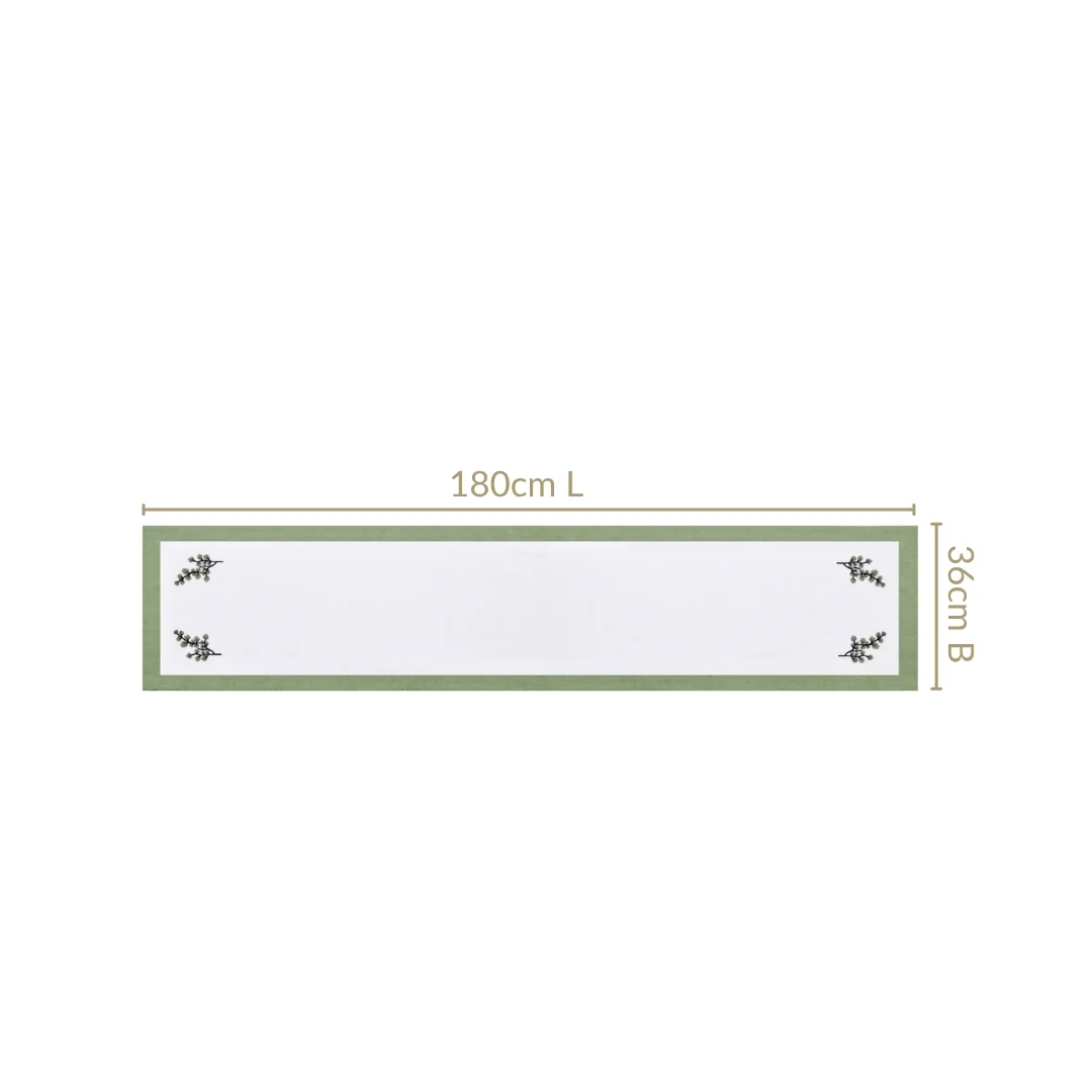 Midori Pure Cotton Table Runner In Sage Green 180x36cm - Image 3