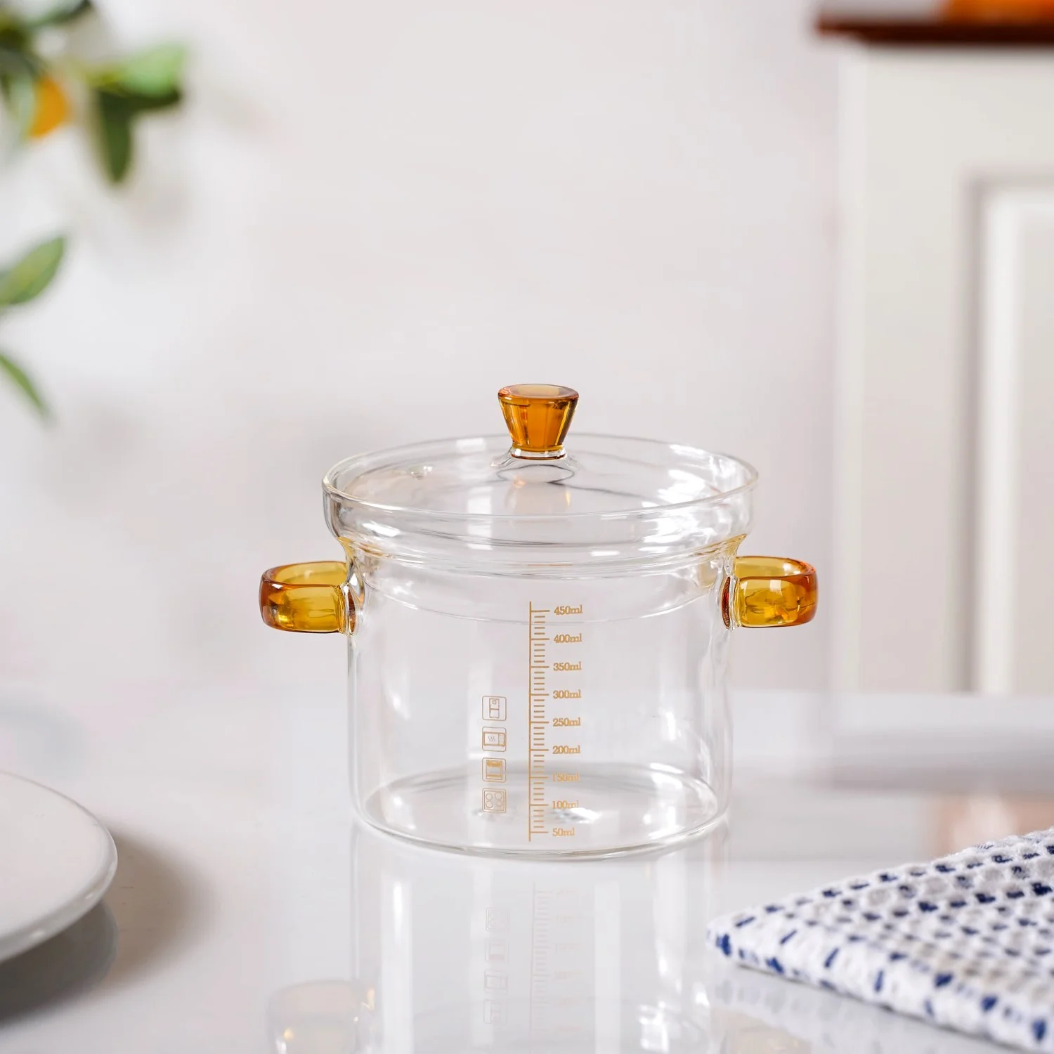 Mini Borosilicate Glass Pot With Lid 450ml - Image 9