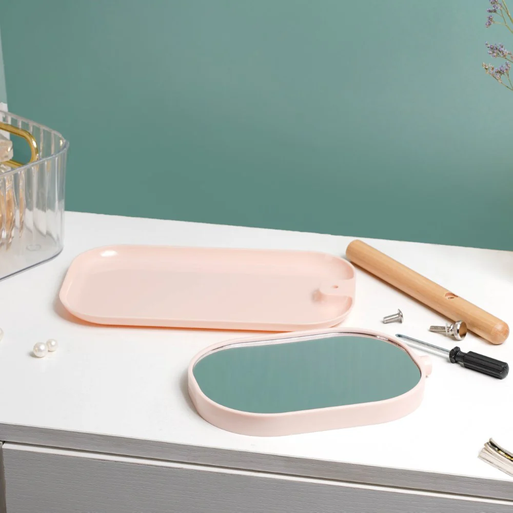 Minimalist Double Sided Stand Mirror With Tray Pink - Image 9