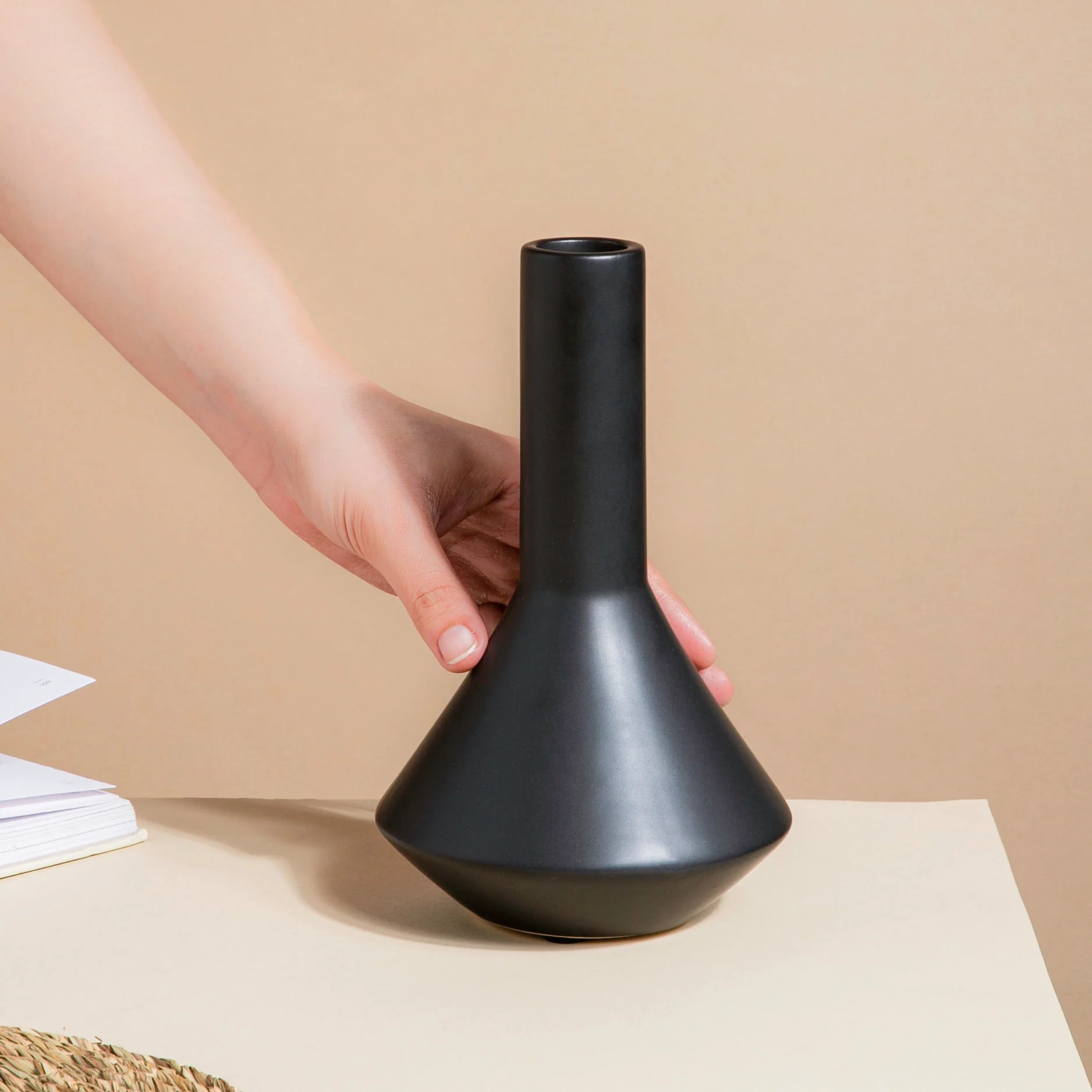 Minimalist Flask Shaped Ceramic Vase Black - Image 2