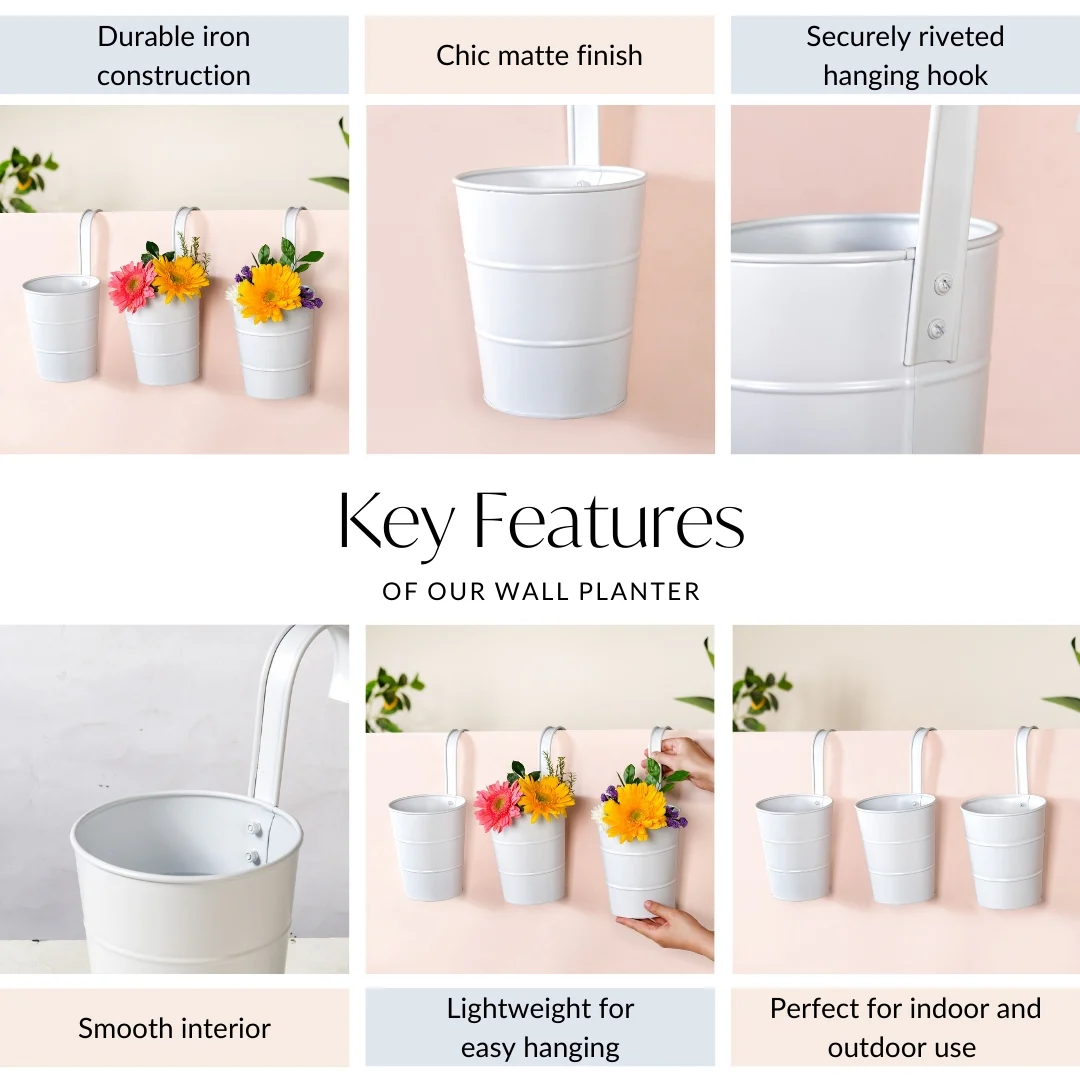 Minimalist Hanging Bucket Planter Set Of 3 Ivory - Image 5