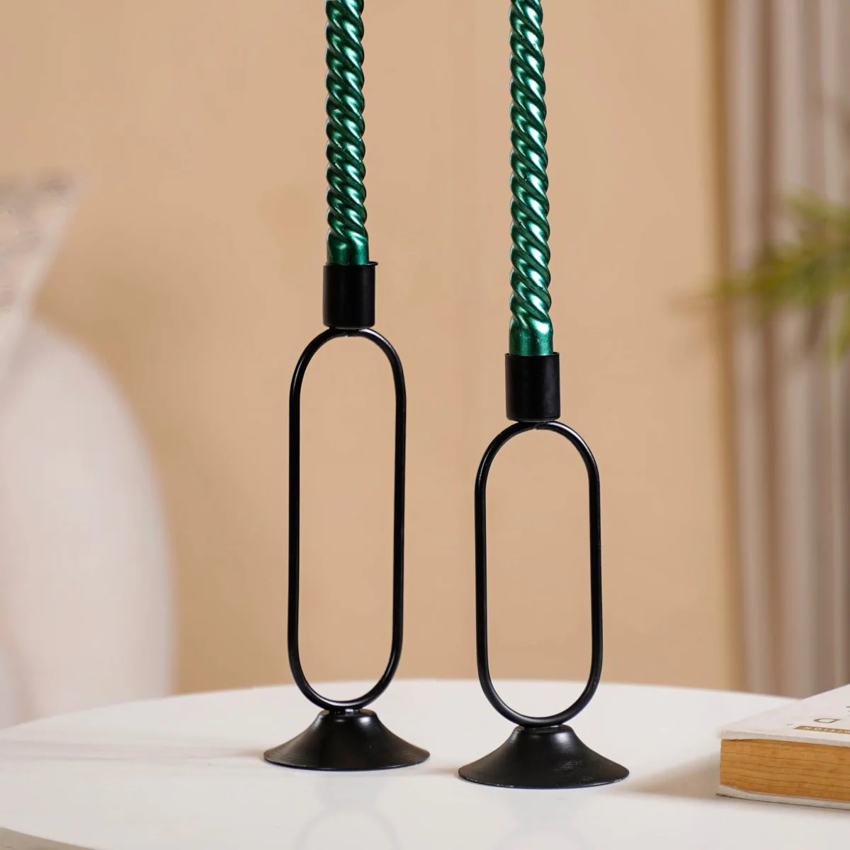 Minimalist Metal Taper Candle Holder Set of 2 Black - Image 2