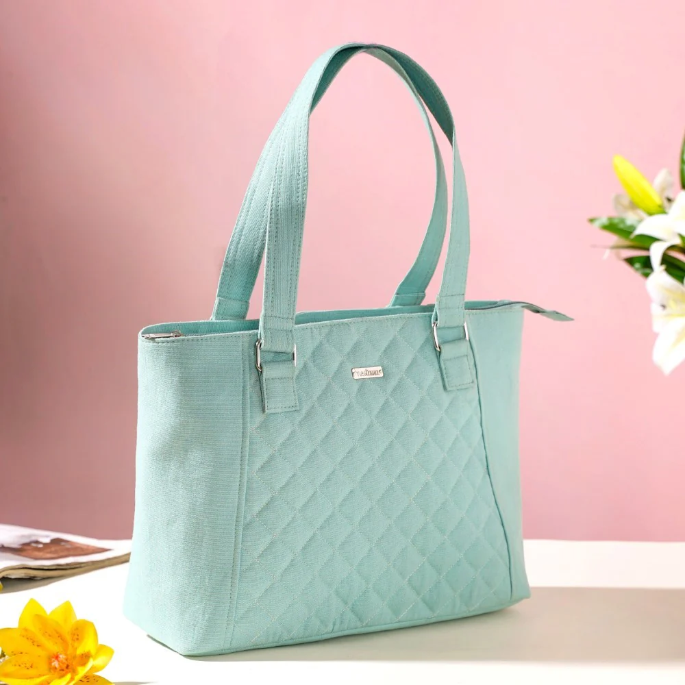 Mint Canvas Quilted Tote Bag - Image 15