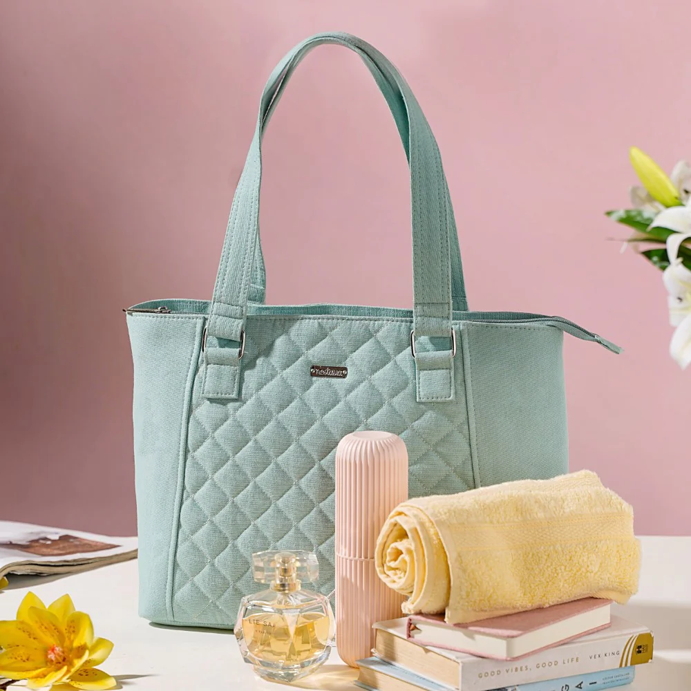Mint Canvas Quilted Tote Bag - Image 3