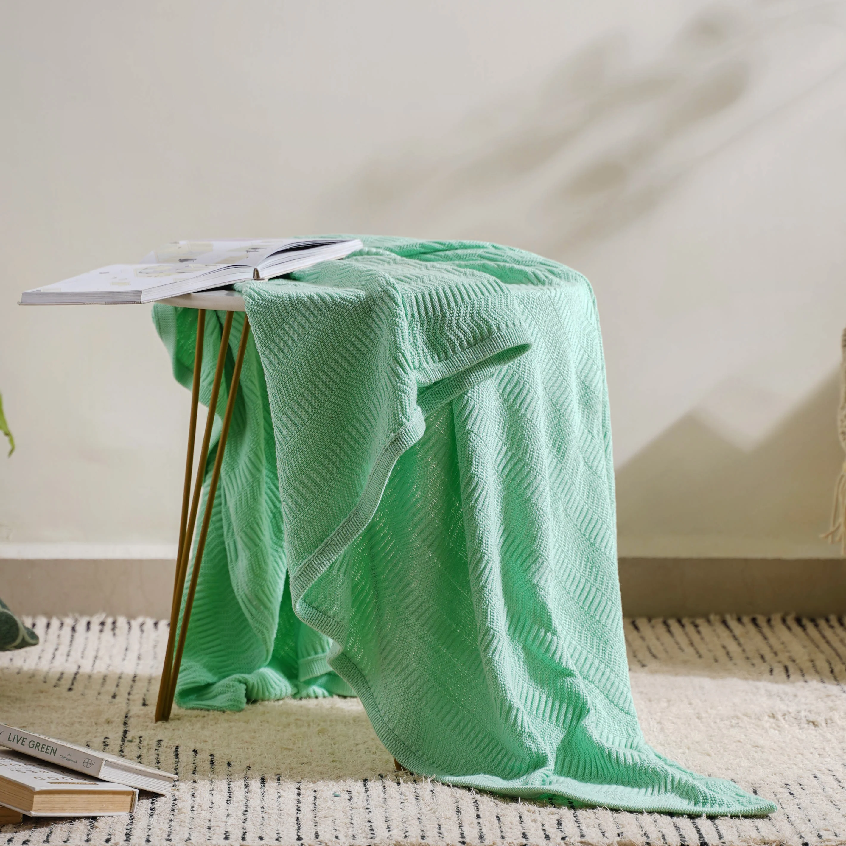 Mint Chevron Knitted Throw - Image 4