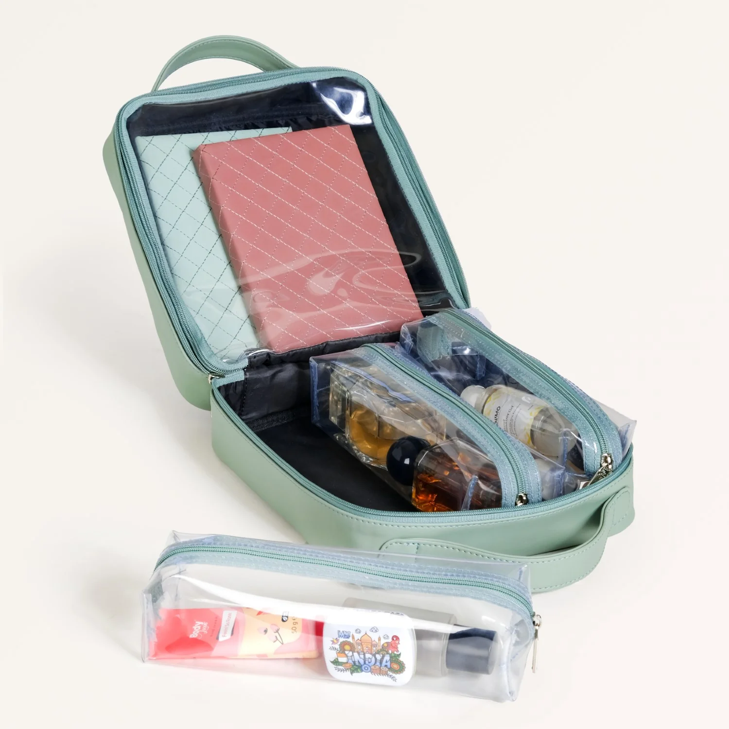 Mint Green Quilted Travel Organiser Set Of 4 - Image 6
