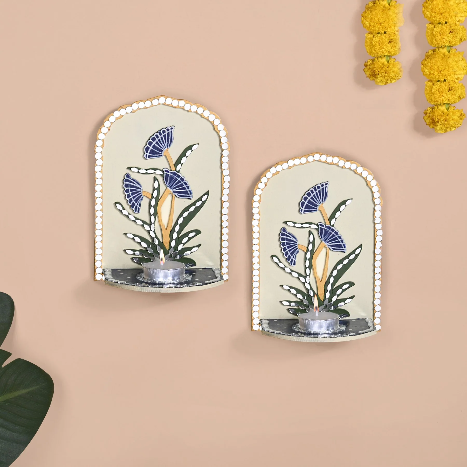 Mirrorwork Lippan Wall Tealight Holder Set Of 2 Royal Blue - Image 12