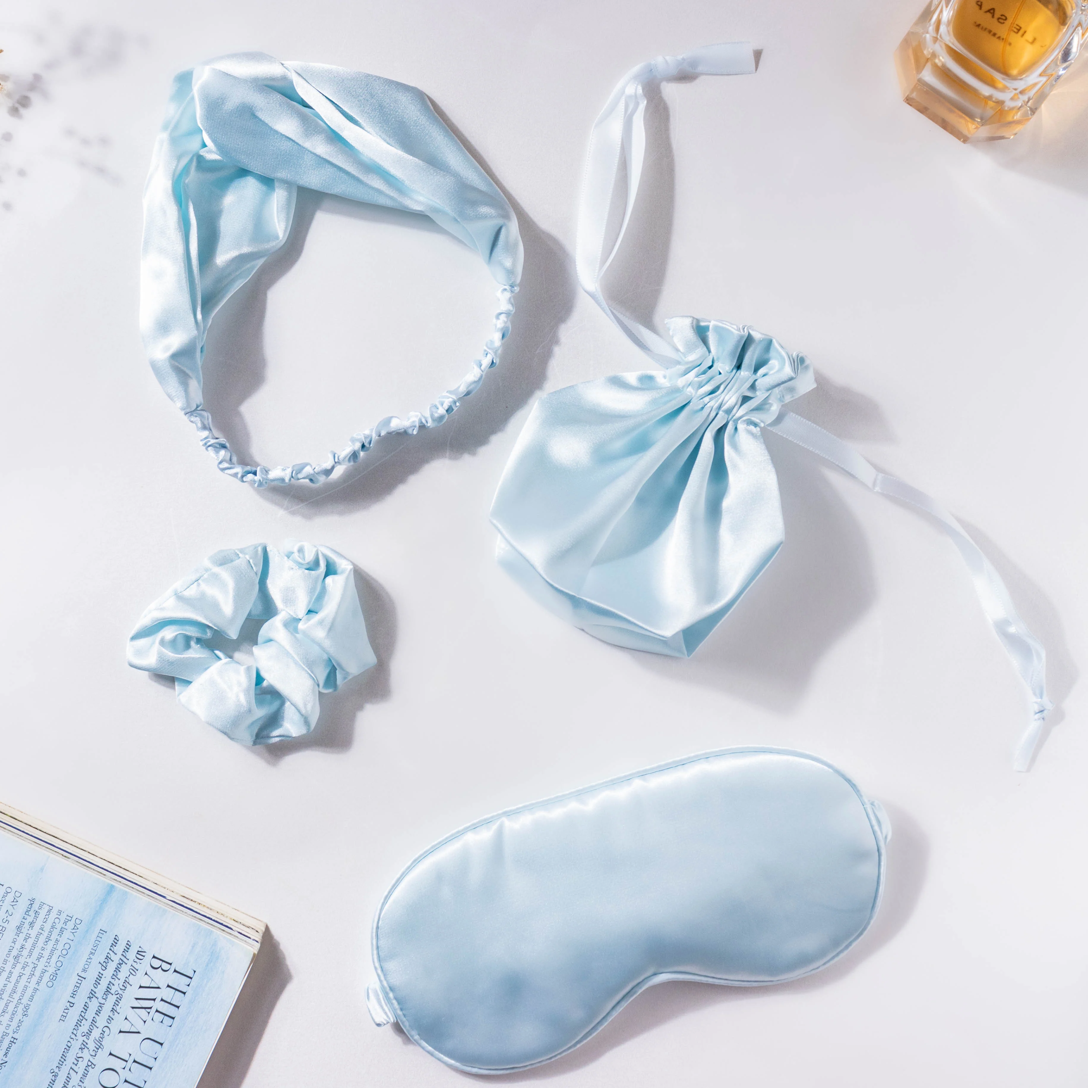 Mist Blue Satin Sleep Care Set of 4 - Image 12