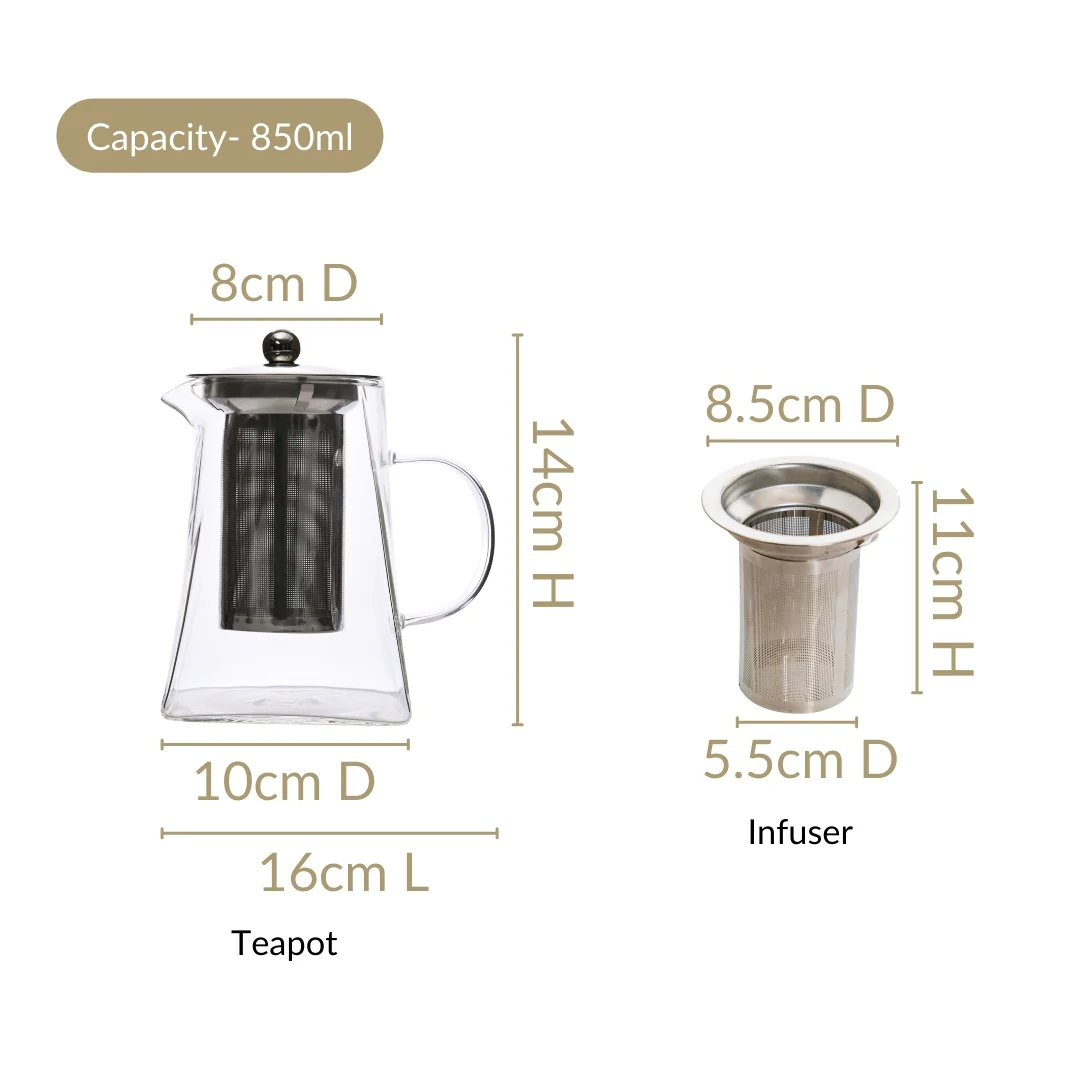 Modern Flame Safe Glass Kettle With Strainer 850ml - Image 3