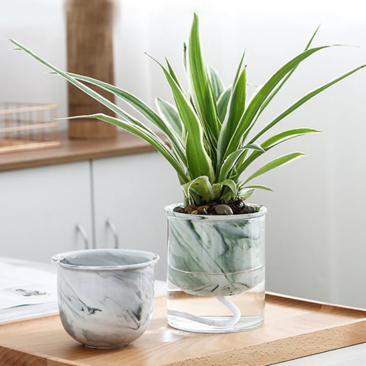 Modern Green Ceramic Planter With Glass Stand - Image 8