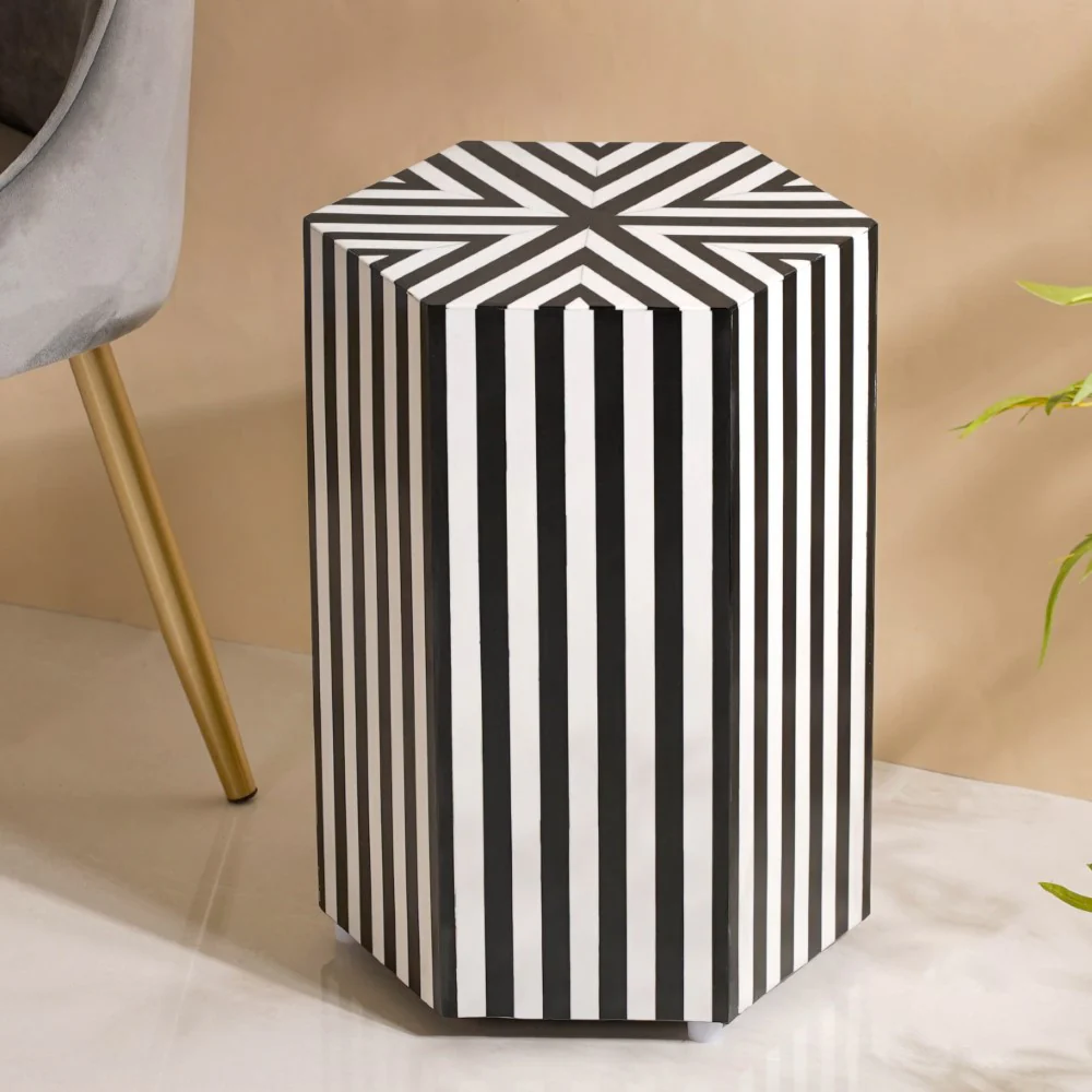 Modern Inlay Corner Table White Black - Image 4