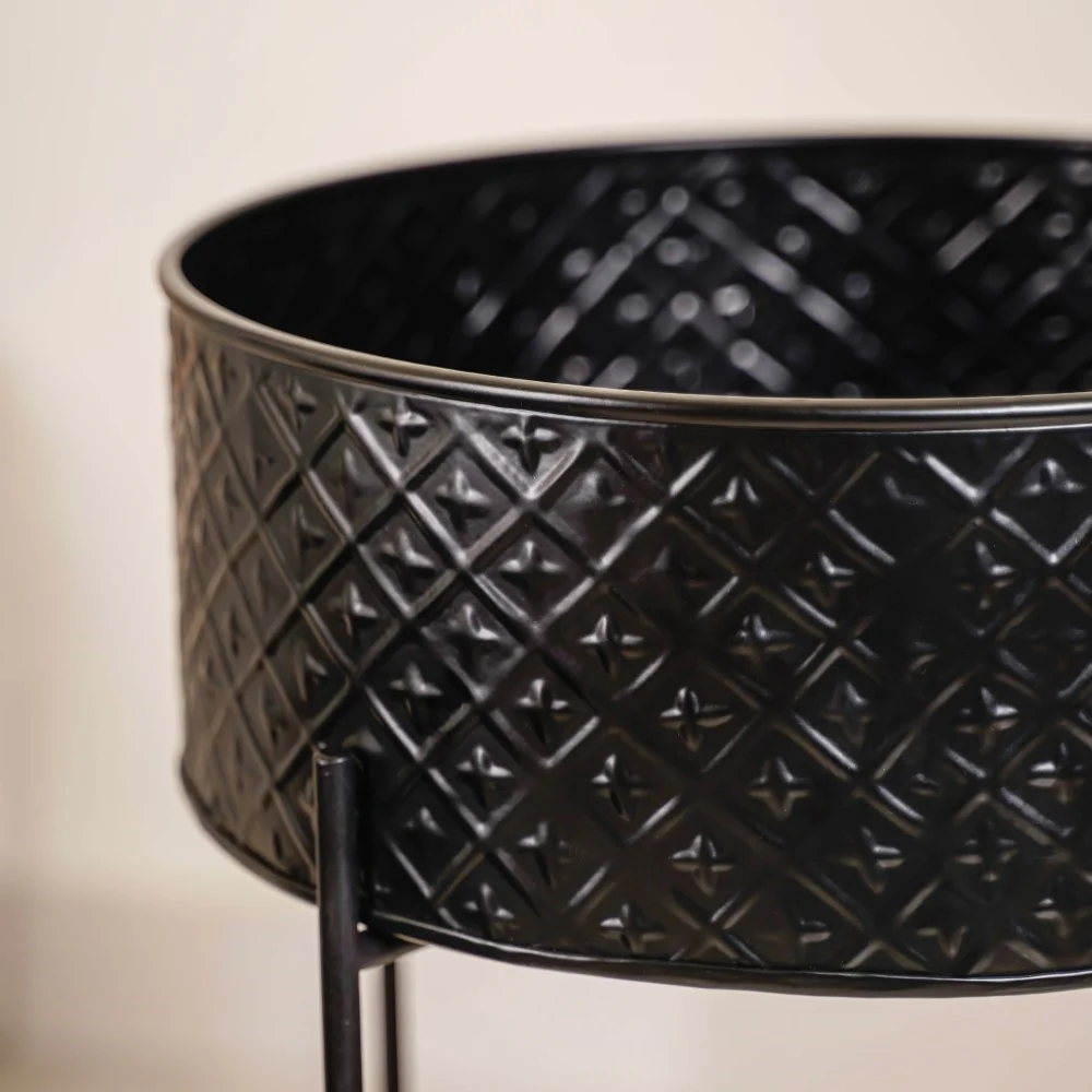 Modern Metal Floor Planter With Stand Black Set Of 2 - Image 9