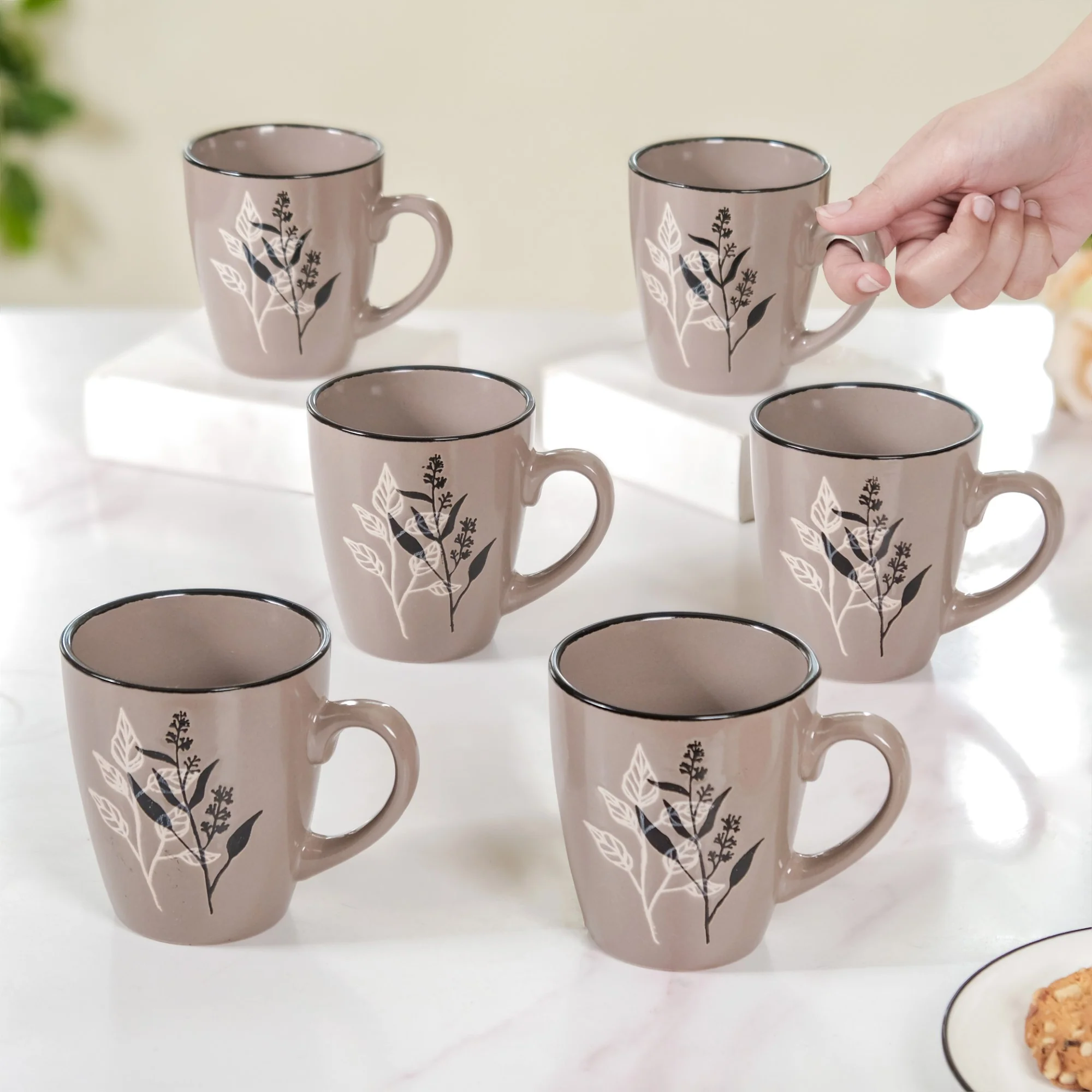 Modern Mug Set of 6 Taupe 250ml - Image 2