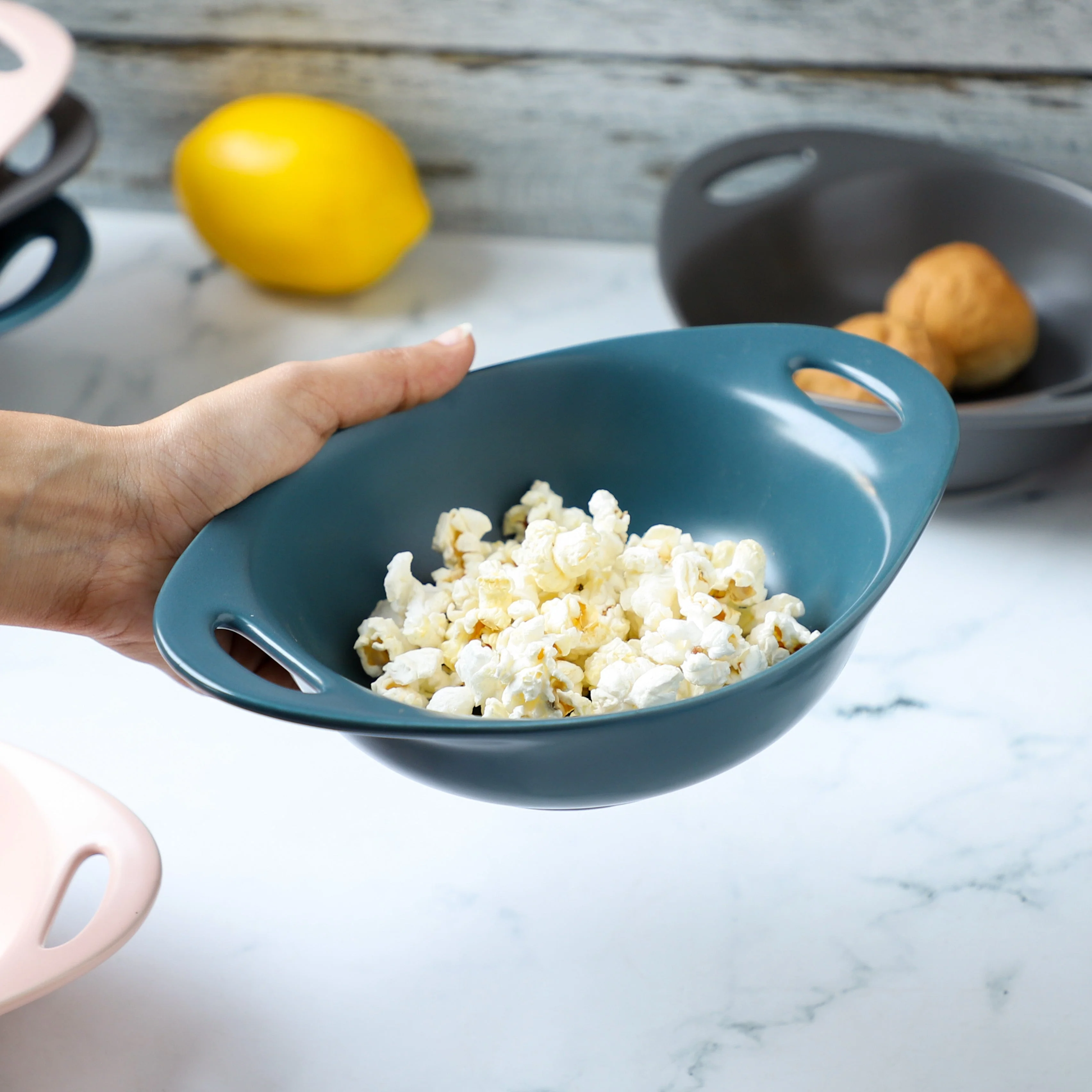 Modern Serving Bowl With Handle Teal Small - Image 2