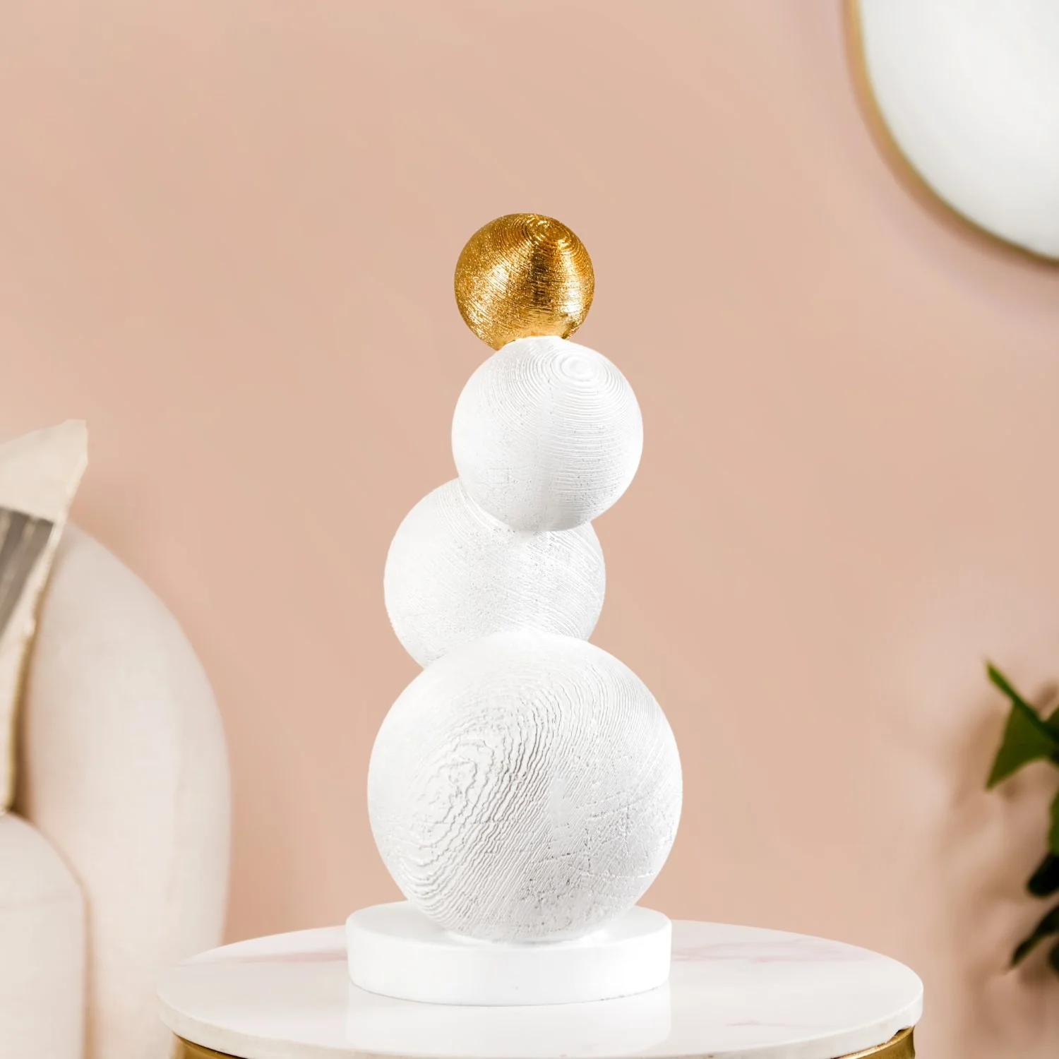 Modern Spheres Sculpture White And Gold - Image 6