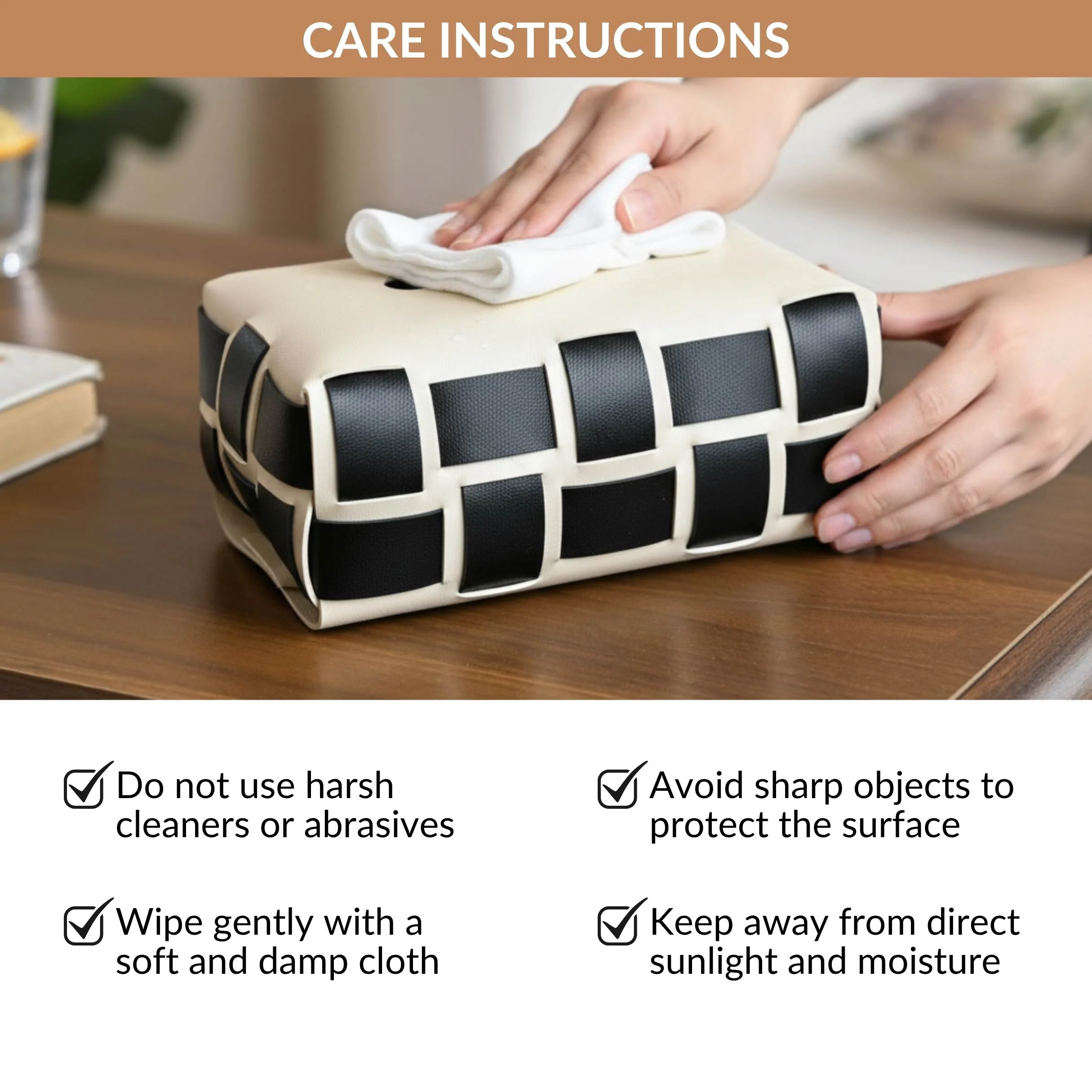 Monochrome Vegan Leather Tissue Box White And Black - Image 4