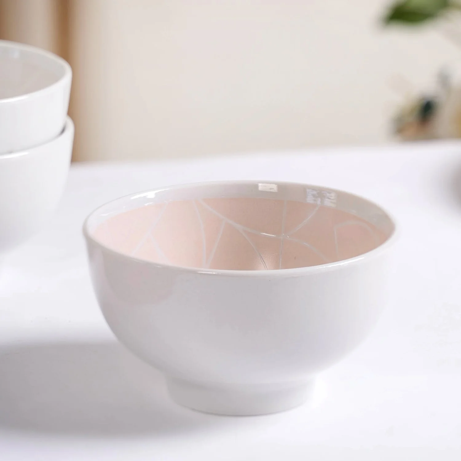Monvia Pastel Pink Art Deco Style Snack Bowl Set Of 4 325ml - Image 8