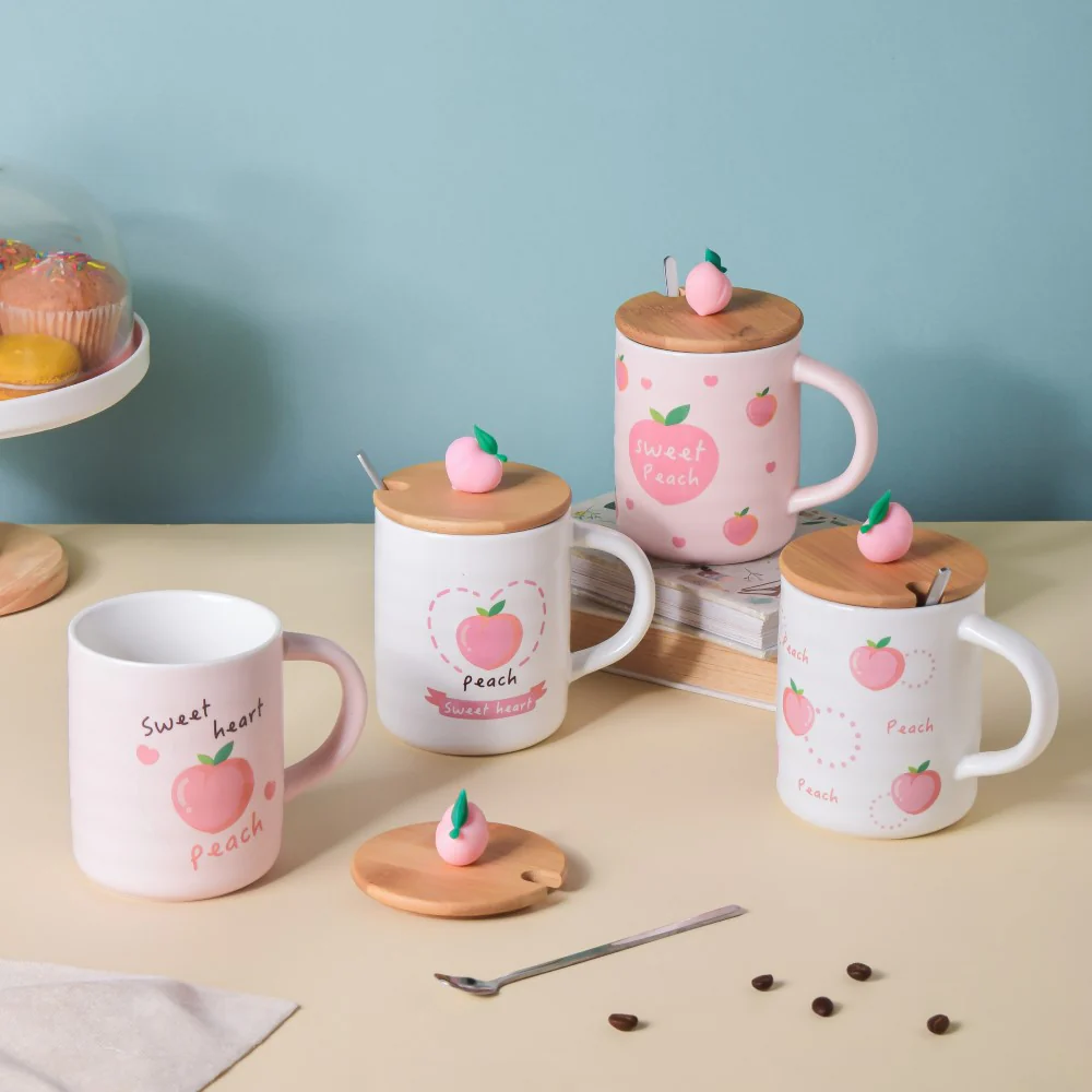 Morning Tea Mug Hearty Peach With Lid And Spoon 350 ml - Image 7