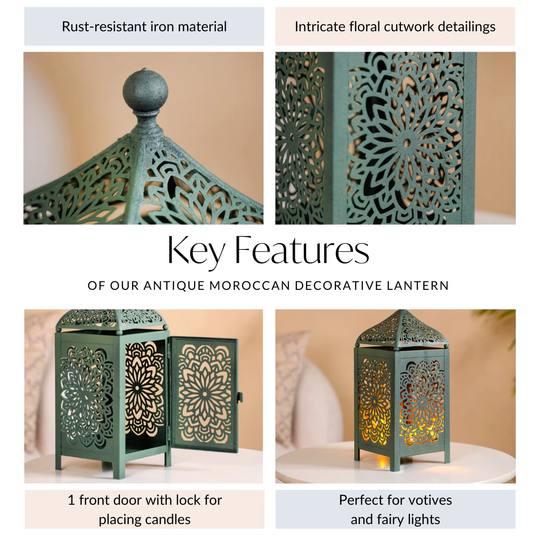 Moroccan Decorative Metal Lantern Sage Green - Image 5
