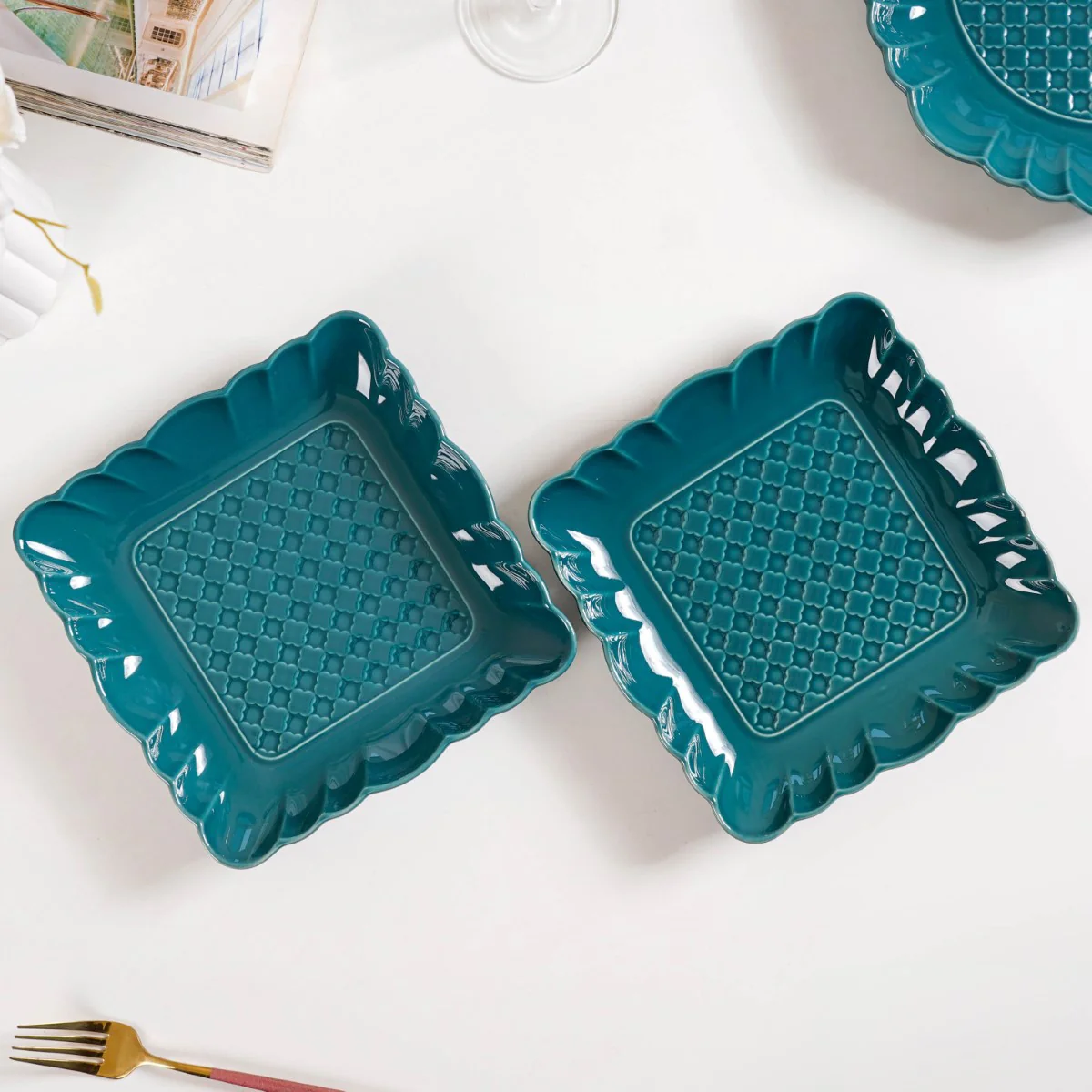 Moroccan Motif Square Platter Dark Green Set Of 2 8 Inch - Image 8