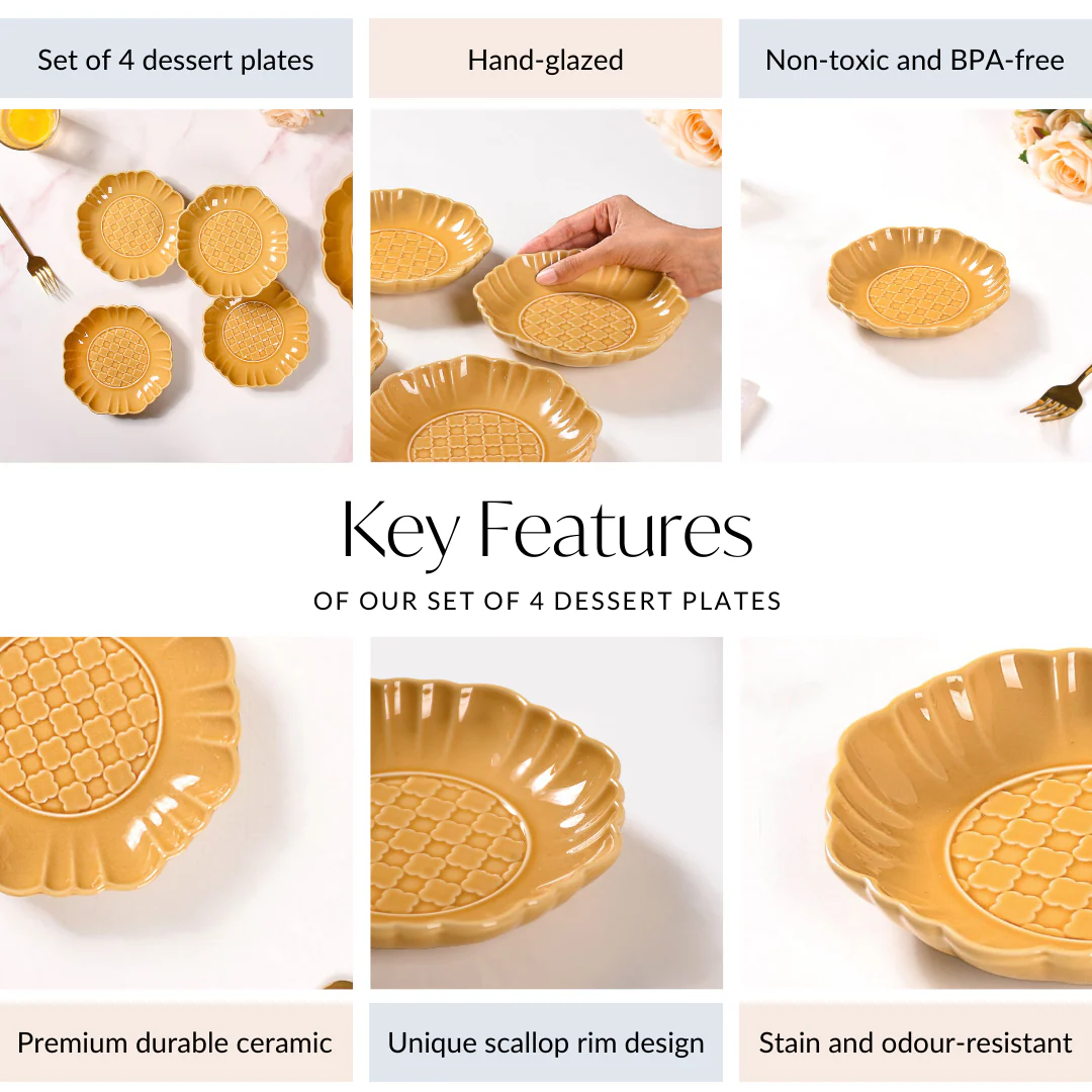 Moroccan Motif Dessert Plate Set Of 4 Yellow Ochre 6 Inch - Image 4