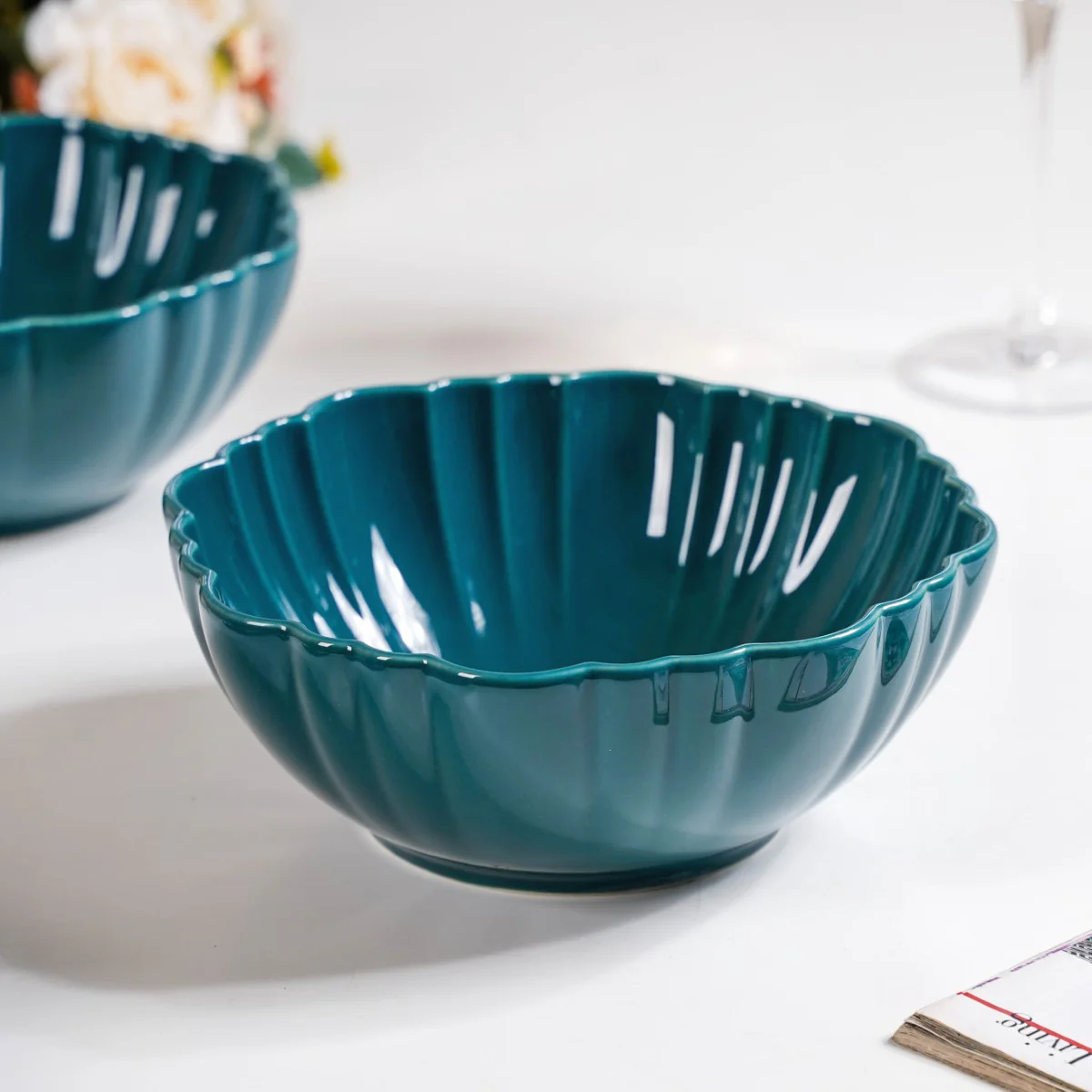 Moroccan Round Ceramic Serving Bowl Dark Green Set Of 2 1200ml - Image 11
