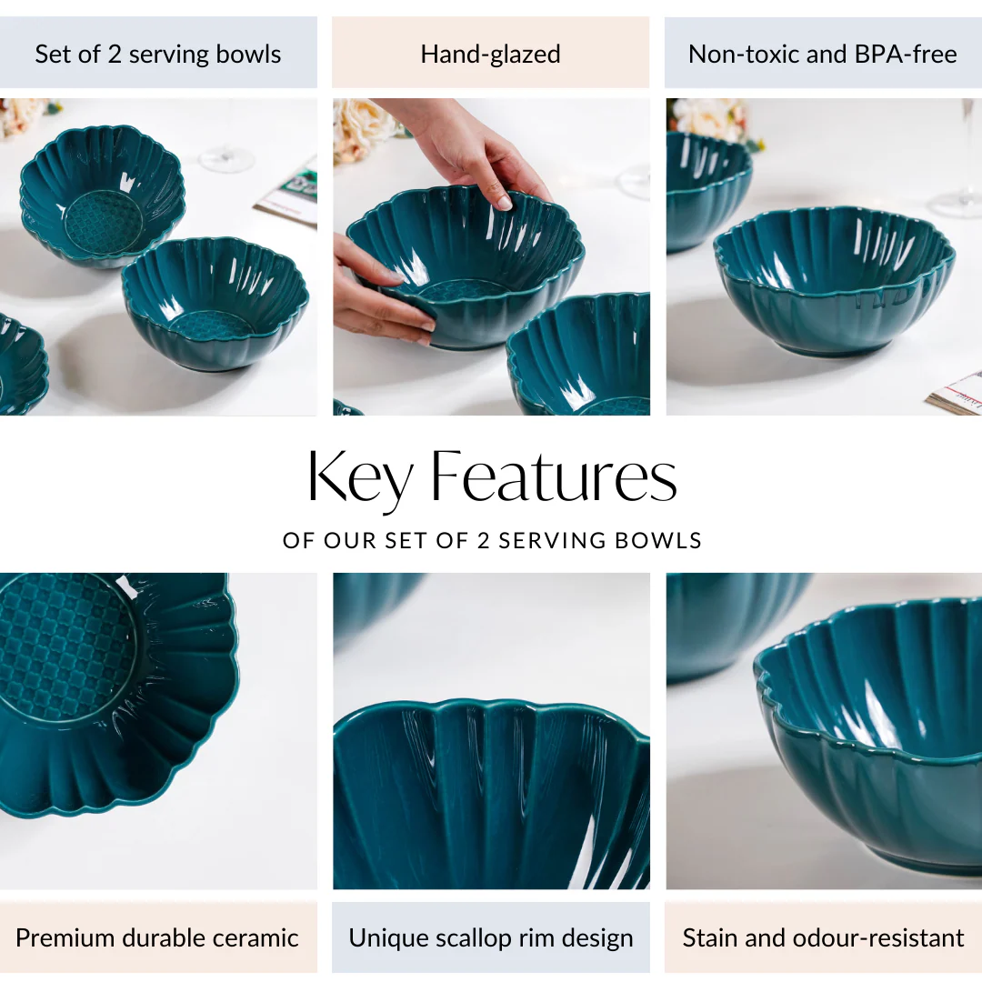 Moroccan Round Ceramic Serving Bowl Dark Green Set Of 2 1200ml - Image 4
