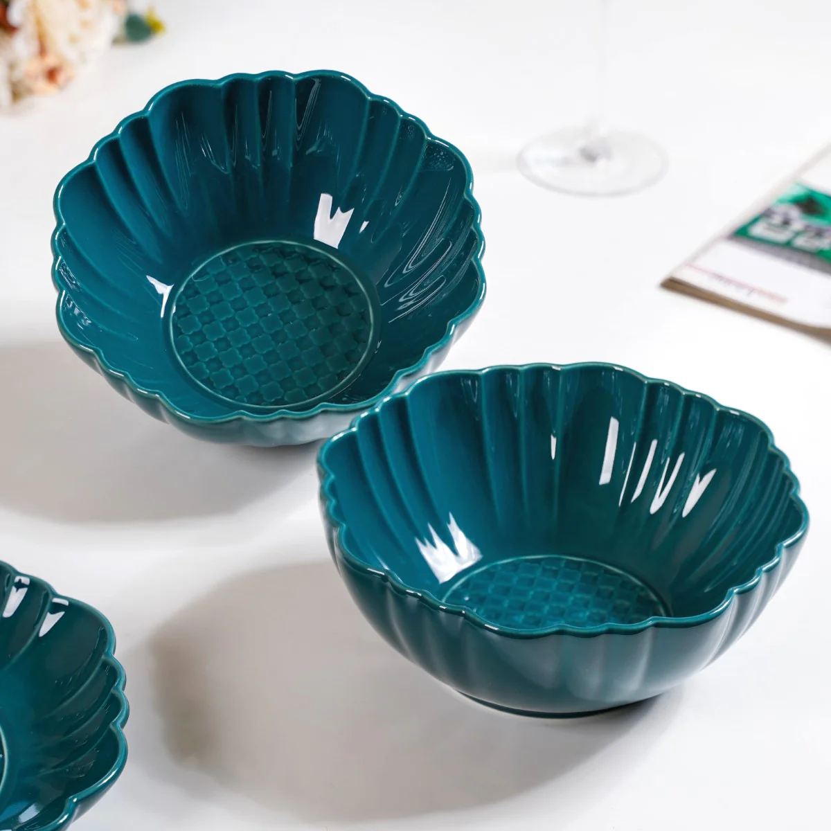 Moroccan Round Ceramic Serving Bowl Dark Green Set Of 2 1200ml - Image 7
