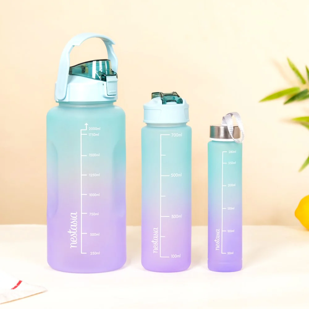 Set Of 3 Motivational Water Bottles Green Lavender - Image 2