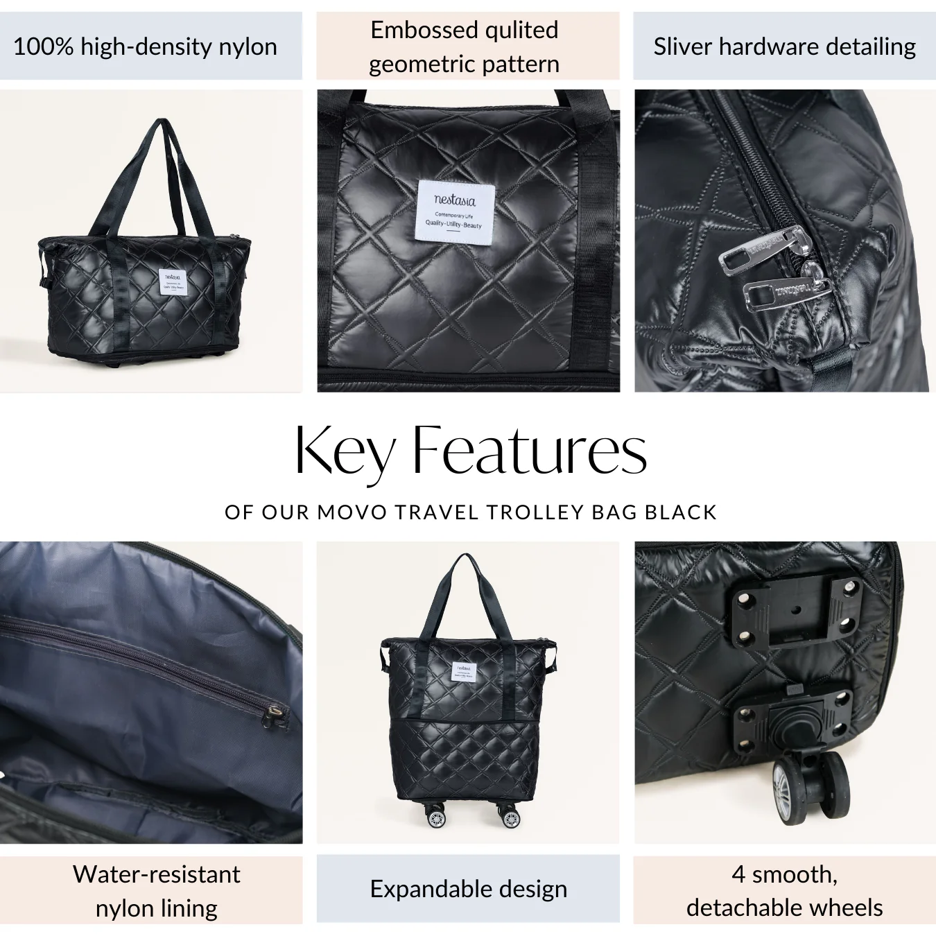 Movo Travel Bag With Removable Wheels Metallic Black - Image 5